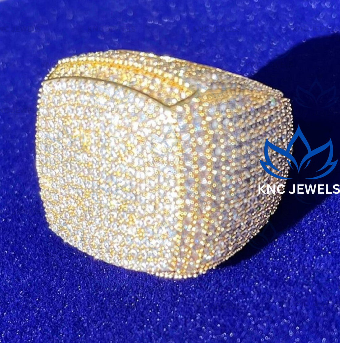 Lab Grown Diamond Mens Ring: Wide Band Hip Hop Style, 925 Silver