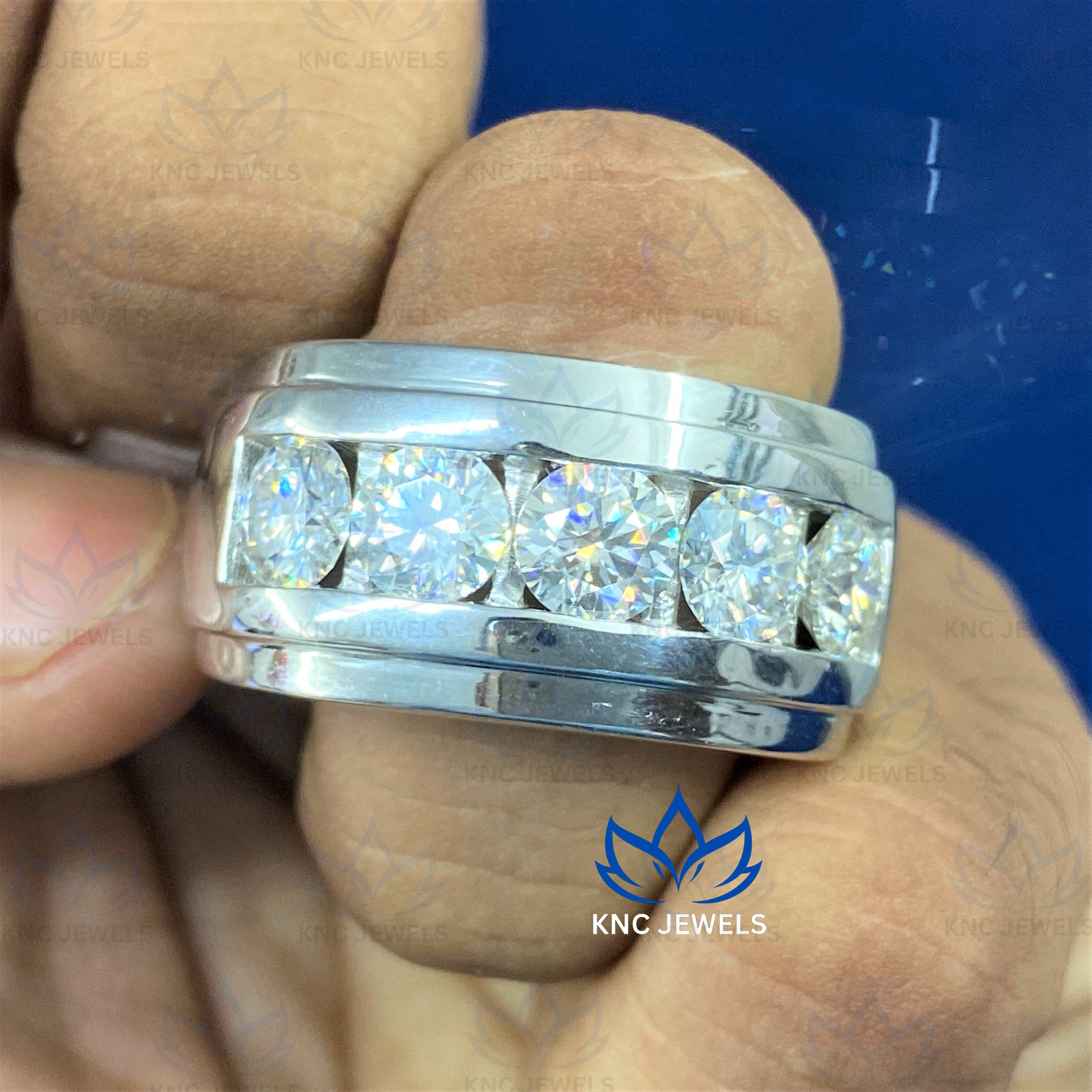 4.20 CTW Moissanite Mens Eternity Band VVS1 Round Cut Wedding Ring Sterling Silver White Gold Anniversary Gift