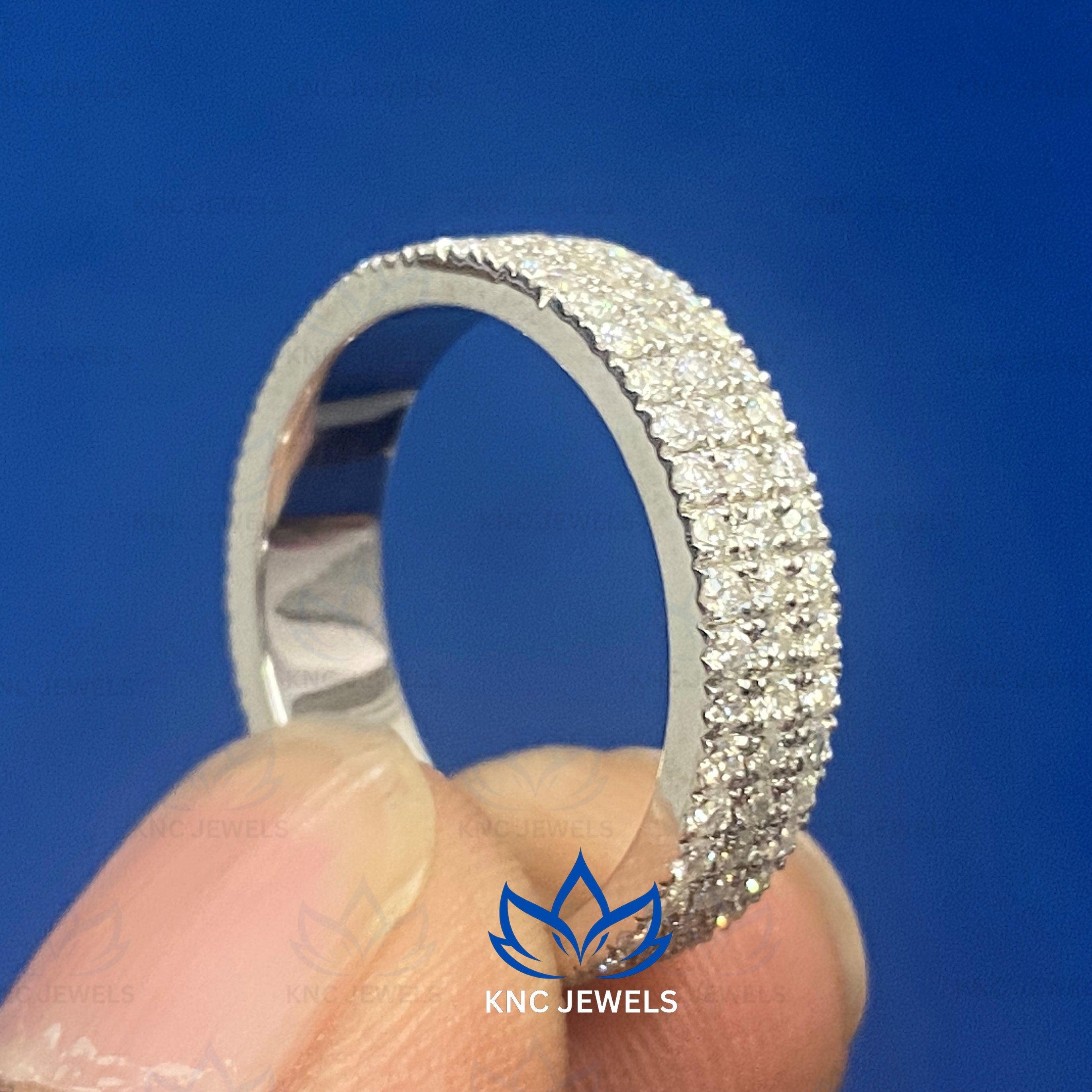 Lab Grown Diamond Eternity Band: 14K White Gold Three Row Pave