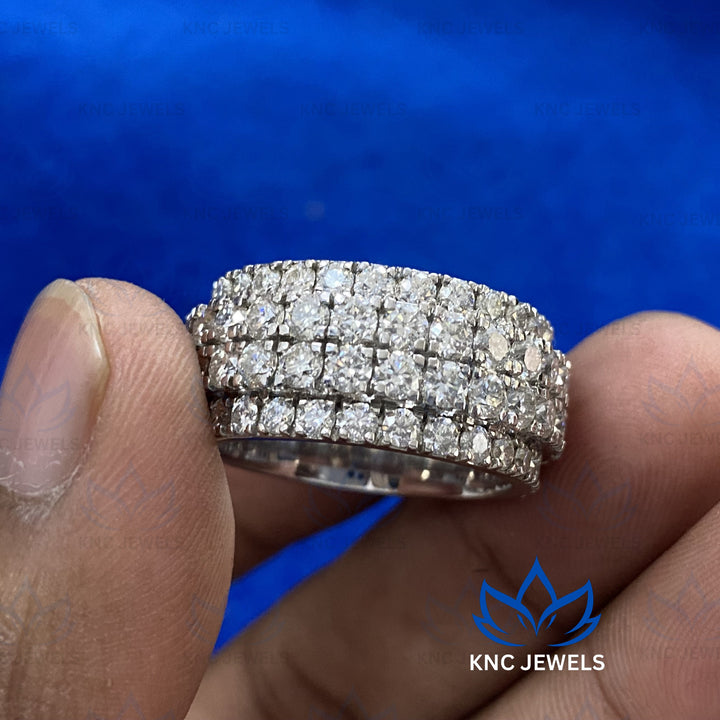 Round Cut VVS1 Moissanite Eternity Band | Sterling Silver Iced Out Hip Hop Ring | D Color 9ctw | Mens Womens Wedding Ring