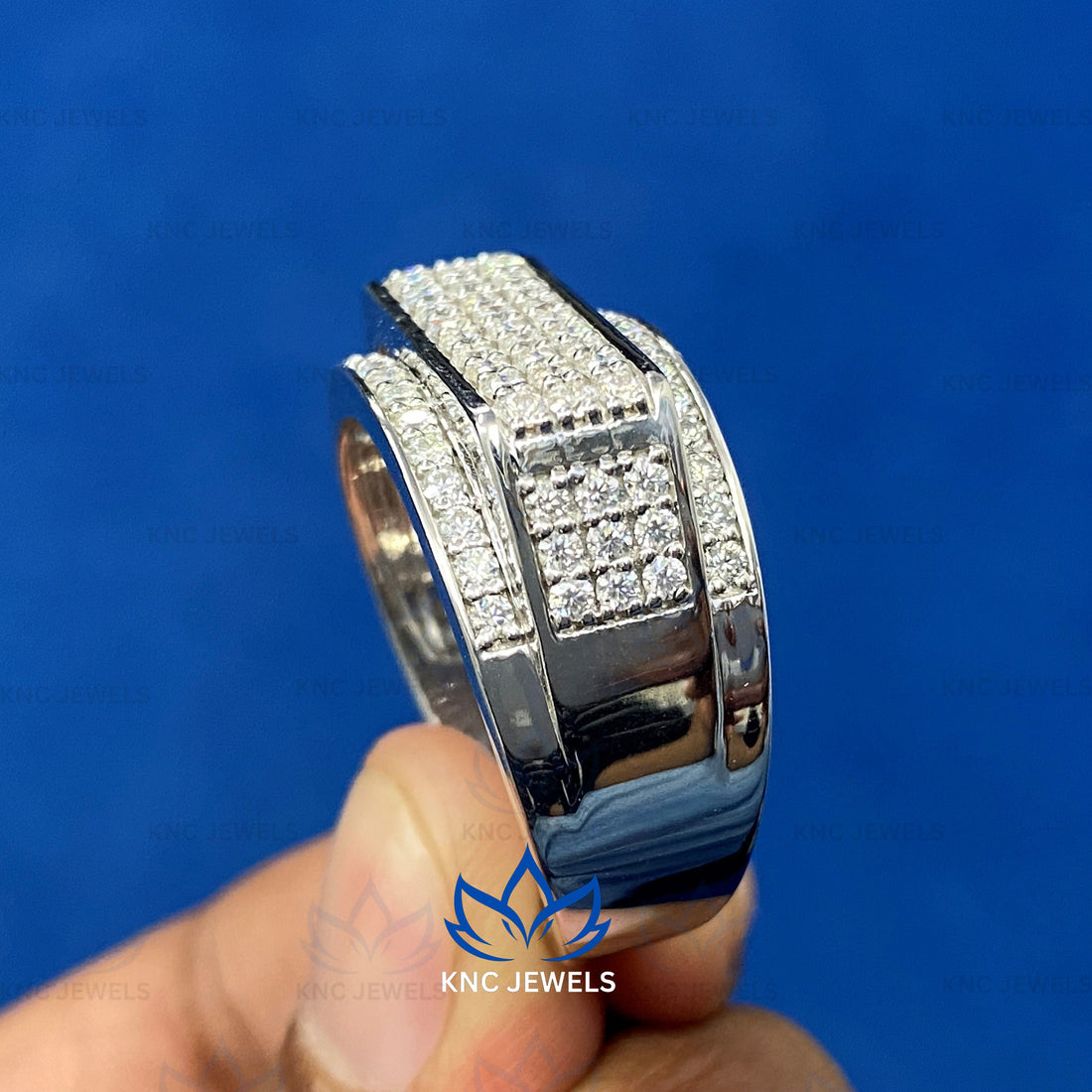 Mens Moissanite Engagement Ring | 925 Silver Iced Out Pave Wedding Band Gift for Him