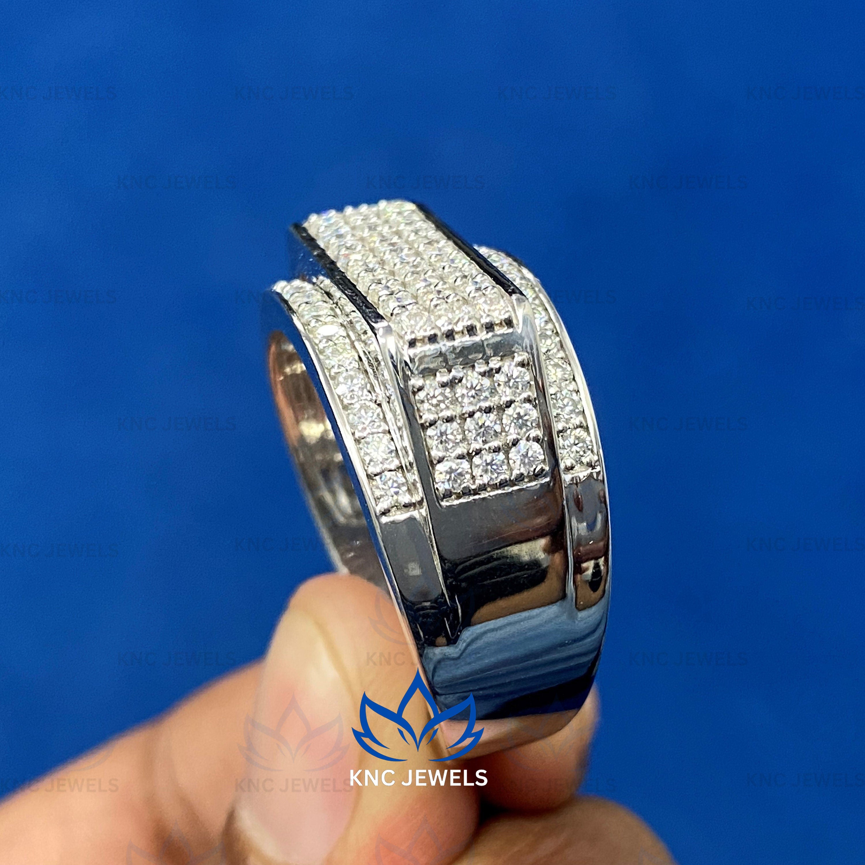 Lab Grown Diamond Mens Ring: 925 Silver Wedding Band
