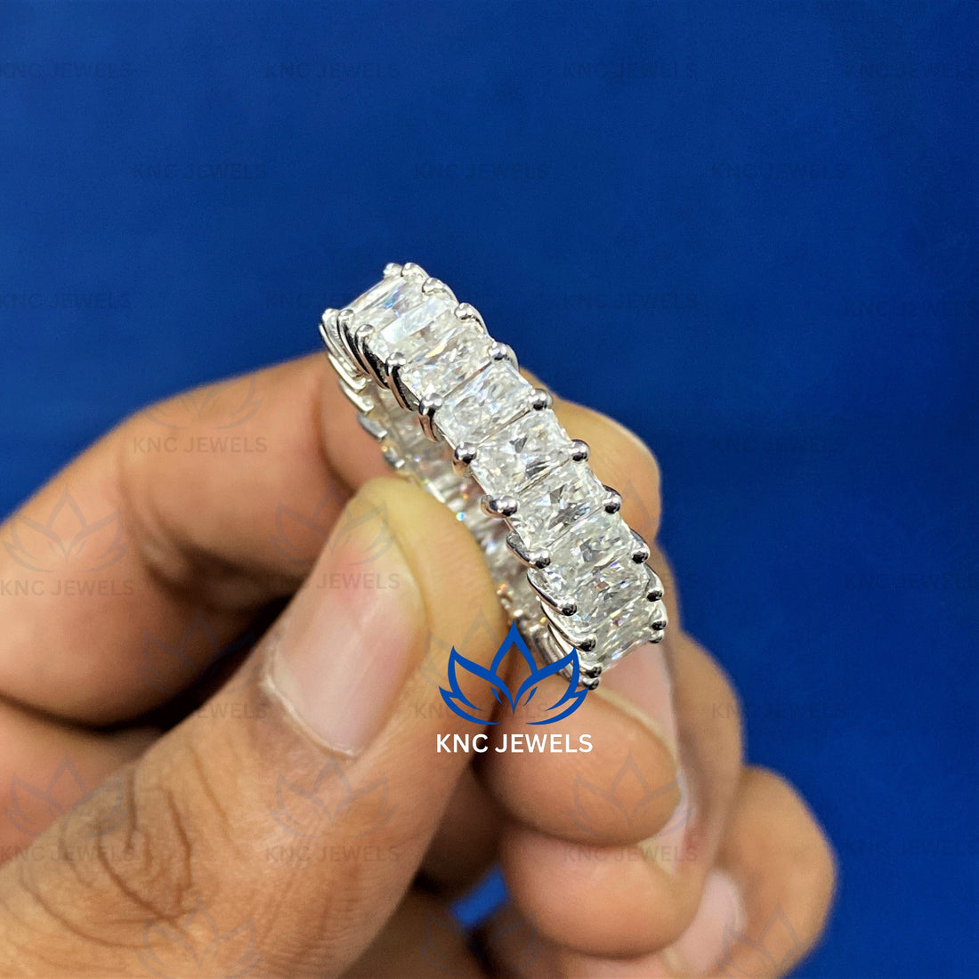 Radiant Cut Moissanite Eternity Band | Women's Bridal Wedding Ring | VVS1 D Color | 14K Gold Option