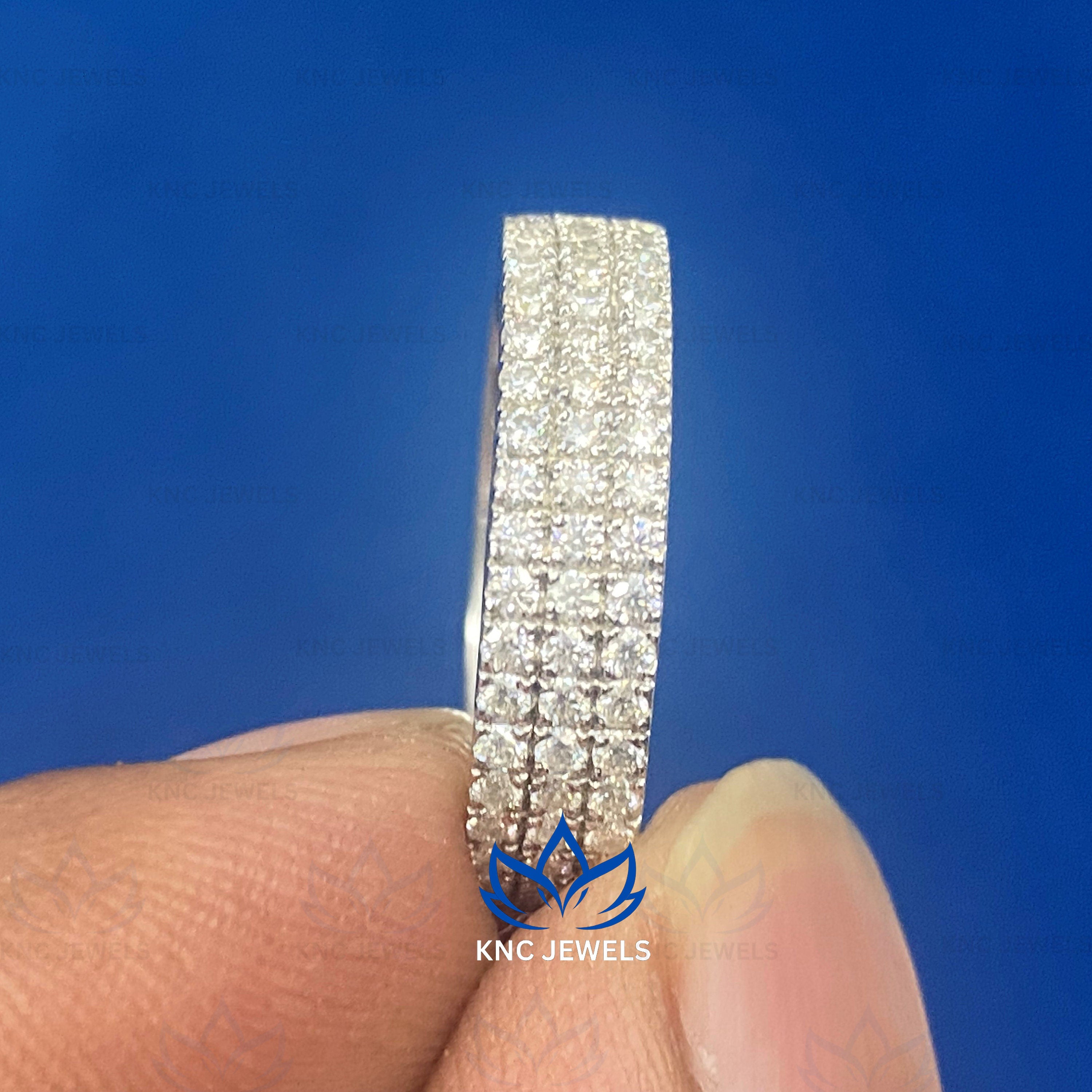 Lab Grown Diamond Eternity Band: 14K White Gold Three Row Pave
