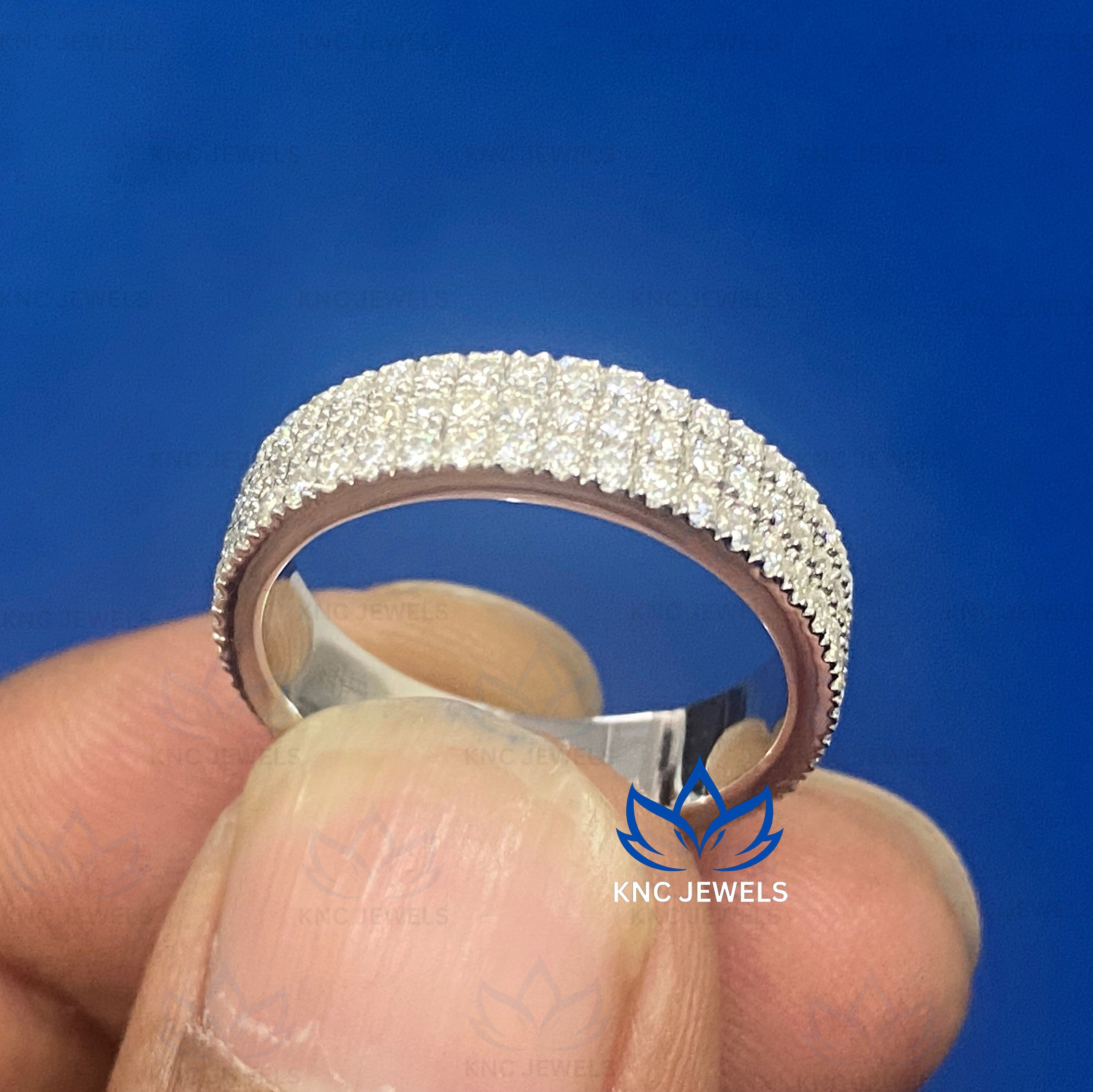 Lab Grown Diamond Eternity Band: 14K White Gold Three Row Pave