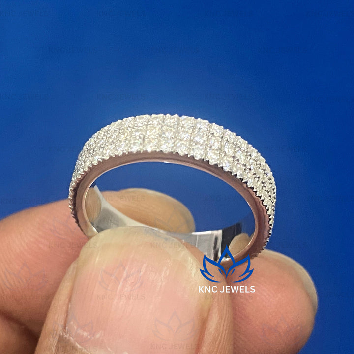 Lab Grown Diamond Eternity Band: 14K White Gold Three Row Pave