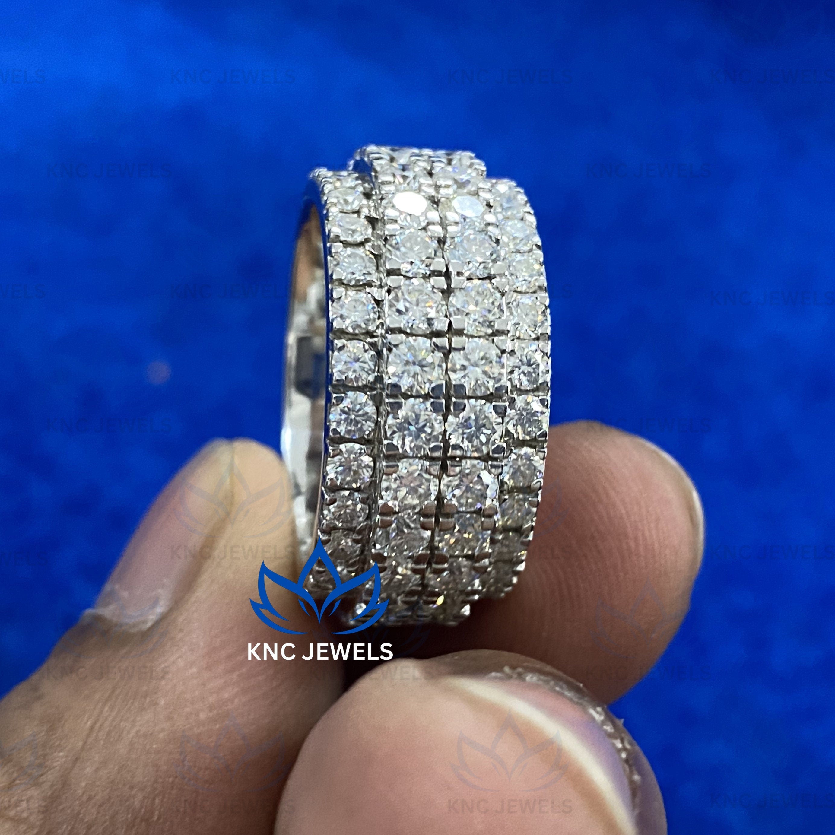 Lab Grown Diamond Mens Ring: Sterling Silver Hip Hop Band