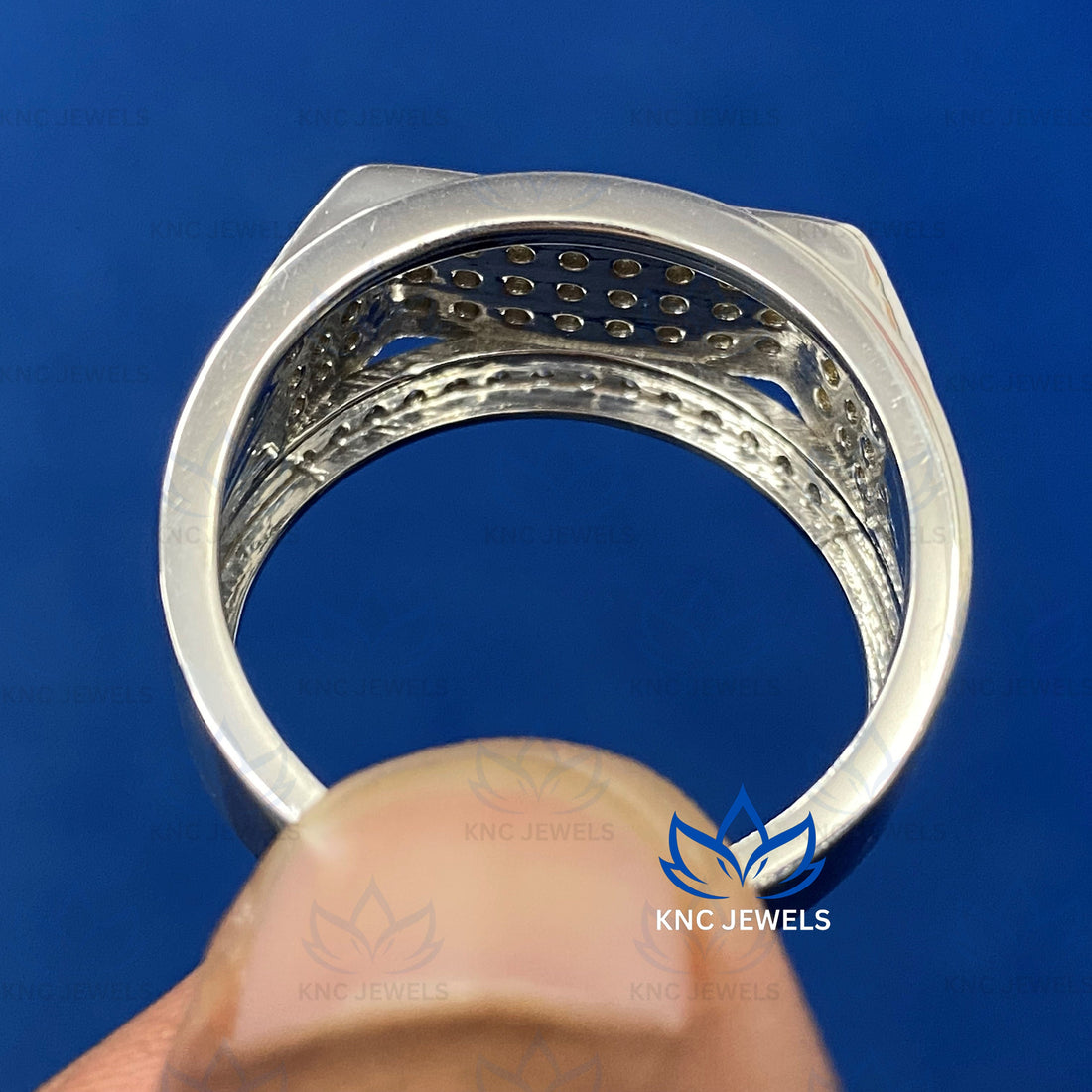 Mens Moissanite Engagement Ring | 925 Silver Iced Out Pave Wedding Band Gift for Him