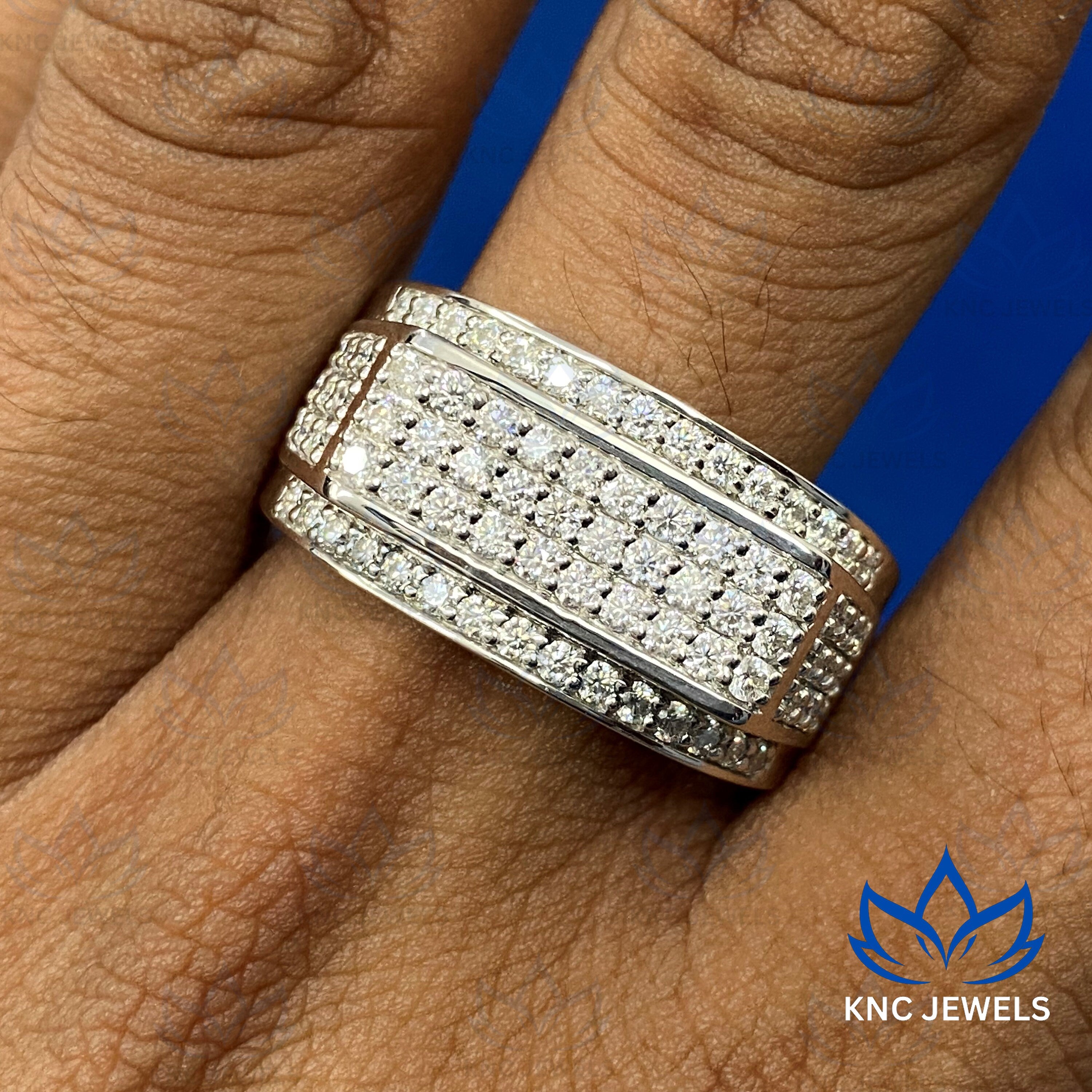 Mens Moissanite Engagement Ring | 925 Silver Iced Out Pave Wedding Band Gift for Him