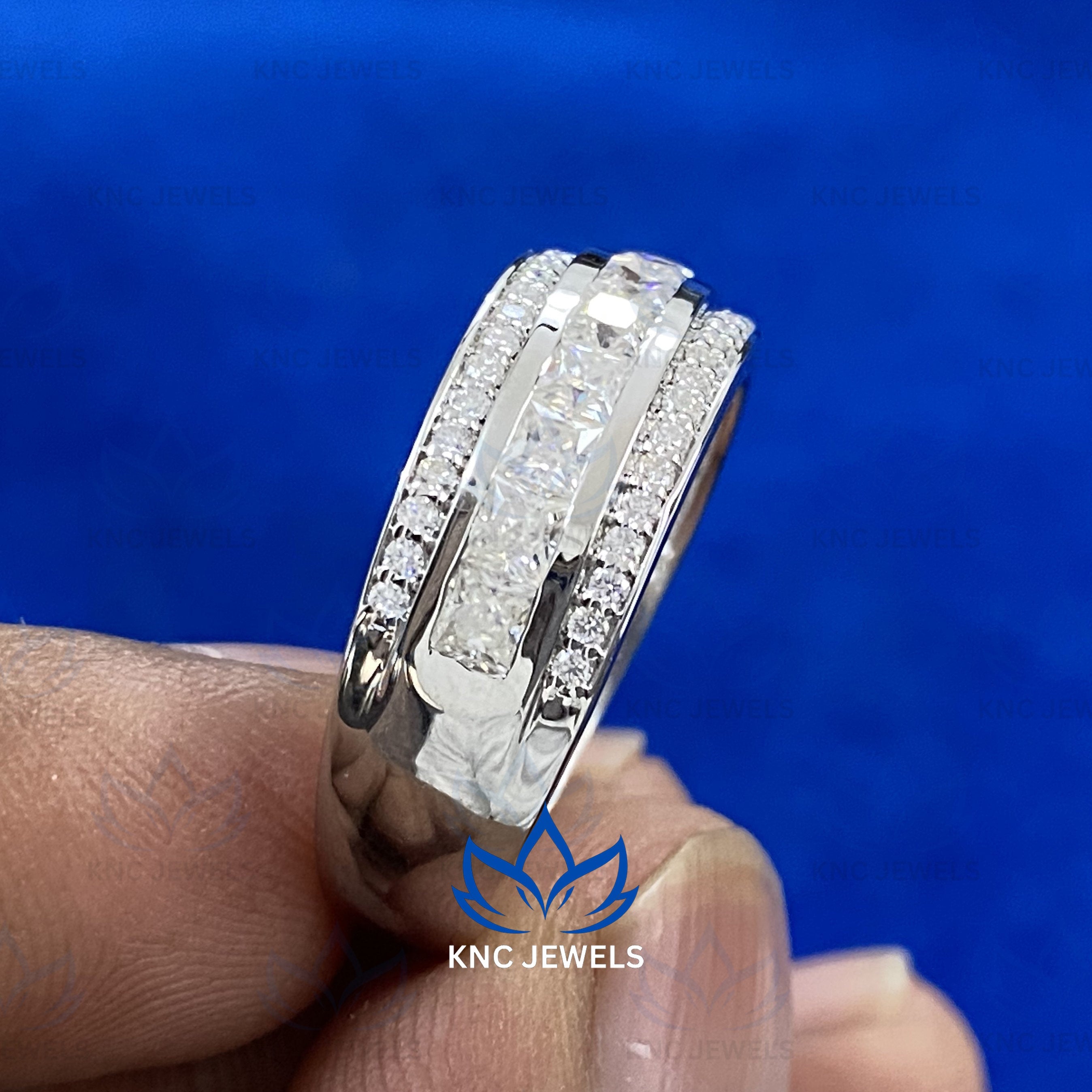 Princess Cut Lab Grown Diamond Eternity Band | Three Row Wedding Ring 2.30 CTW | CVD Diamond | Stackable Bridal Anniversary Band Gift