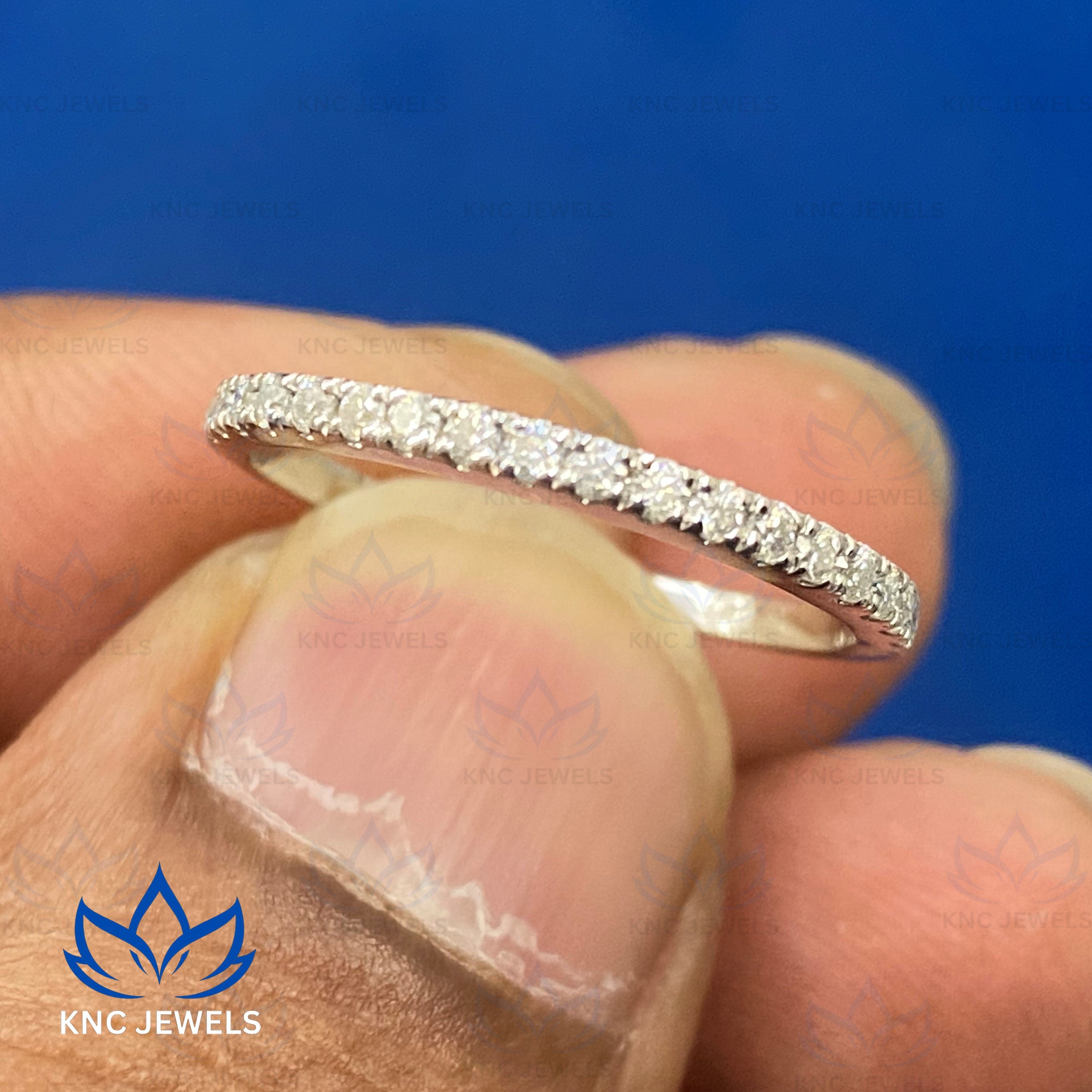 14K Gold Lab-Grown Diamond Wedding Band: Half Eternity Ring