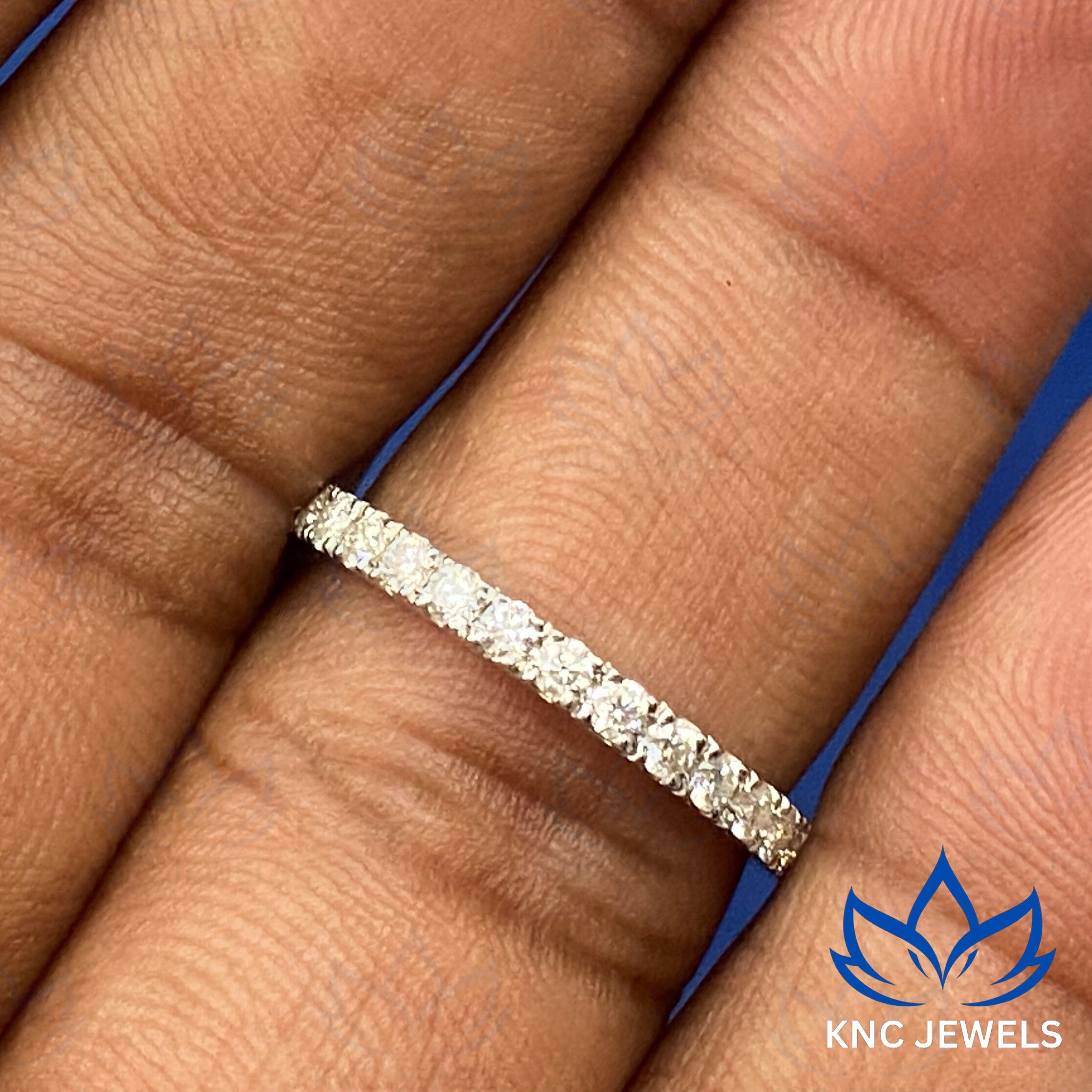 14K White Gold Lab-Grown Diamond Wedding Band: Full Eternity Stacking Ring
