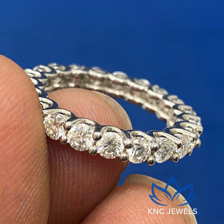 14k White Gold Lab Grown Diamond Eternity Band: Round Cut Bridal Ring