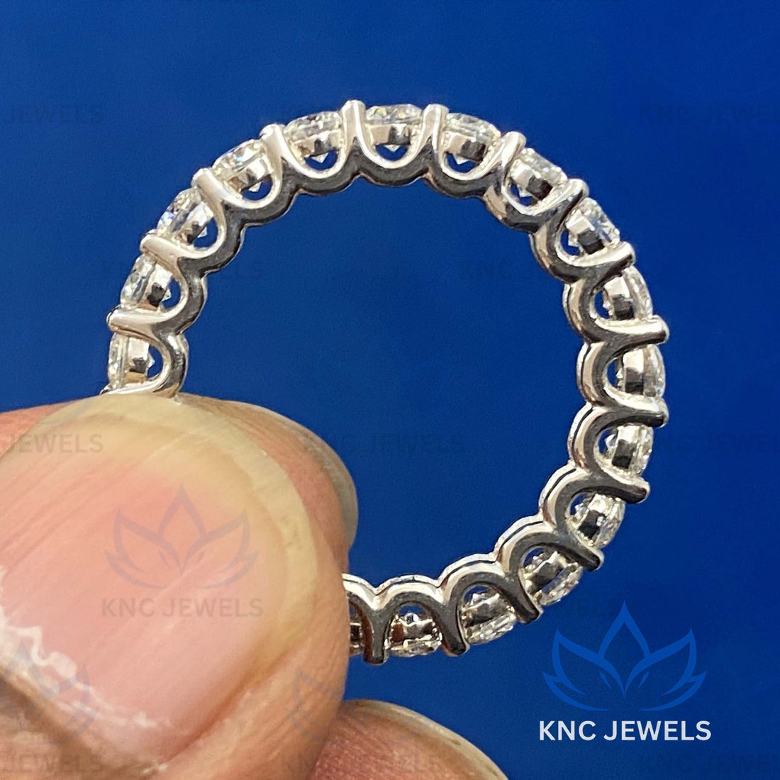 14k White Gold Lab Grown Diamond Eternity Band: Round Cut Bridal Ring