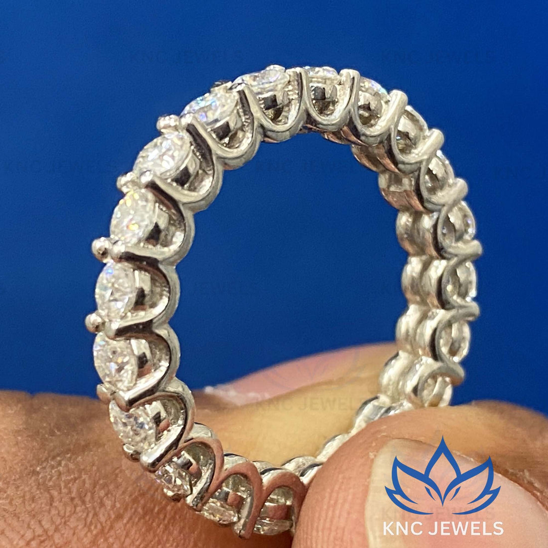 14k White Gold Lab Grown Diamond Eternity Band: Round Cut Bridal Ring