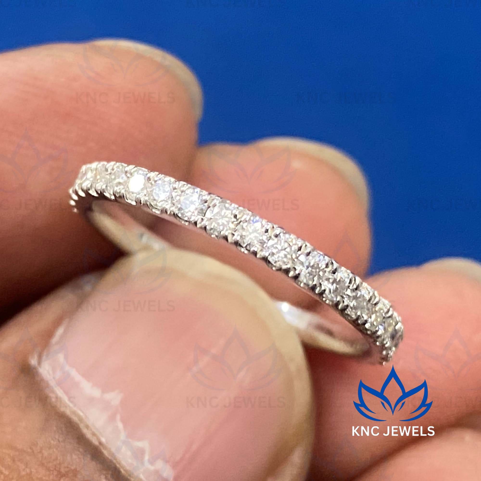 Round Lab Grown Diamond Wedding Band: 14K White Gold Eternity Ring