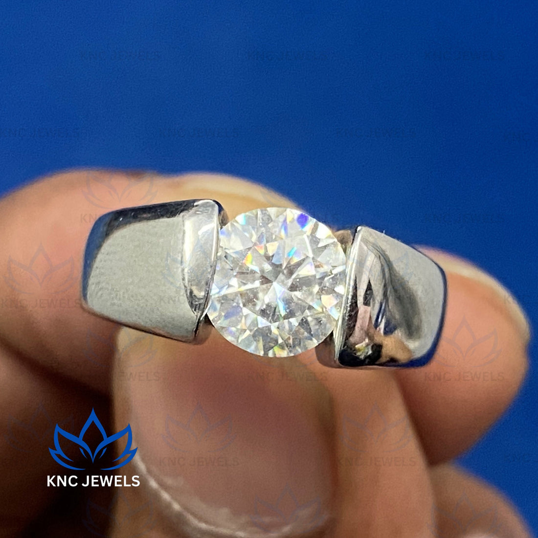 Lab Grown Diamond Mens Ring: 14K White Gold Solitaire Wedding Band
