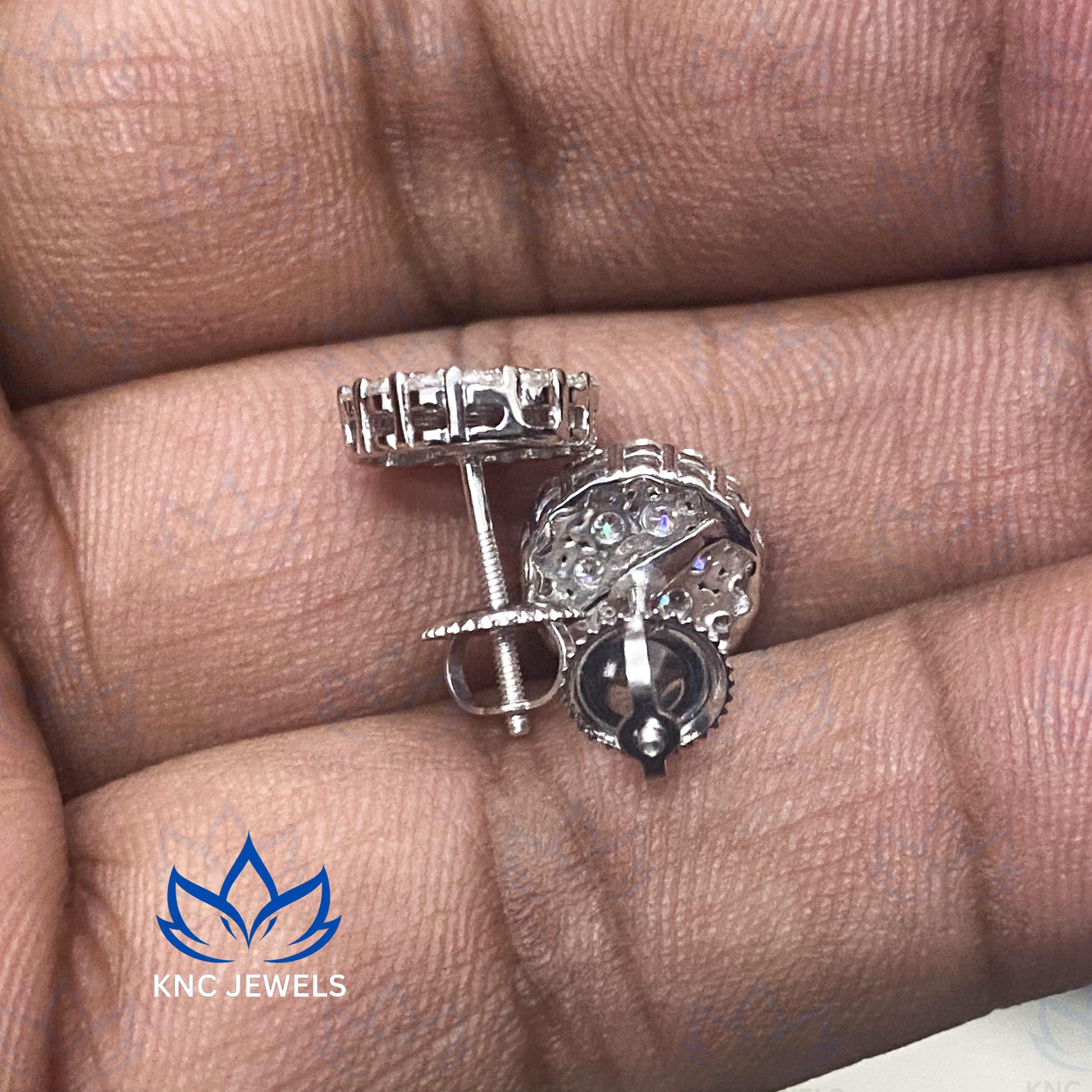 Moissanite Stud Earrings: Round Cut 14K White Gold Bridal Earrings