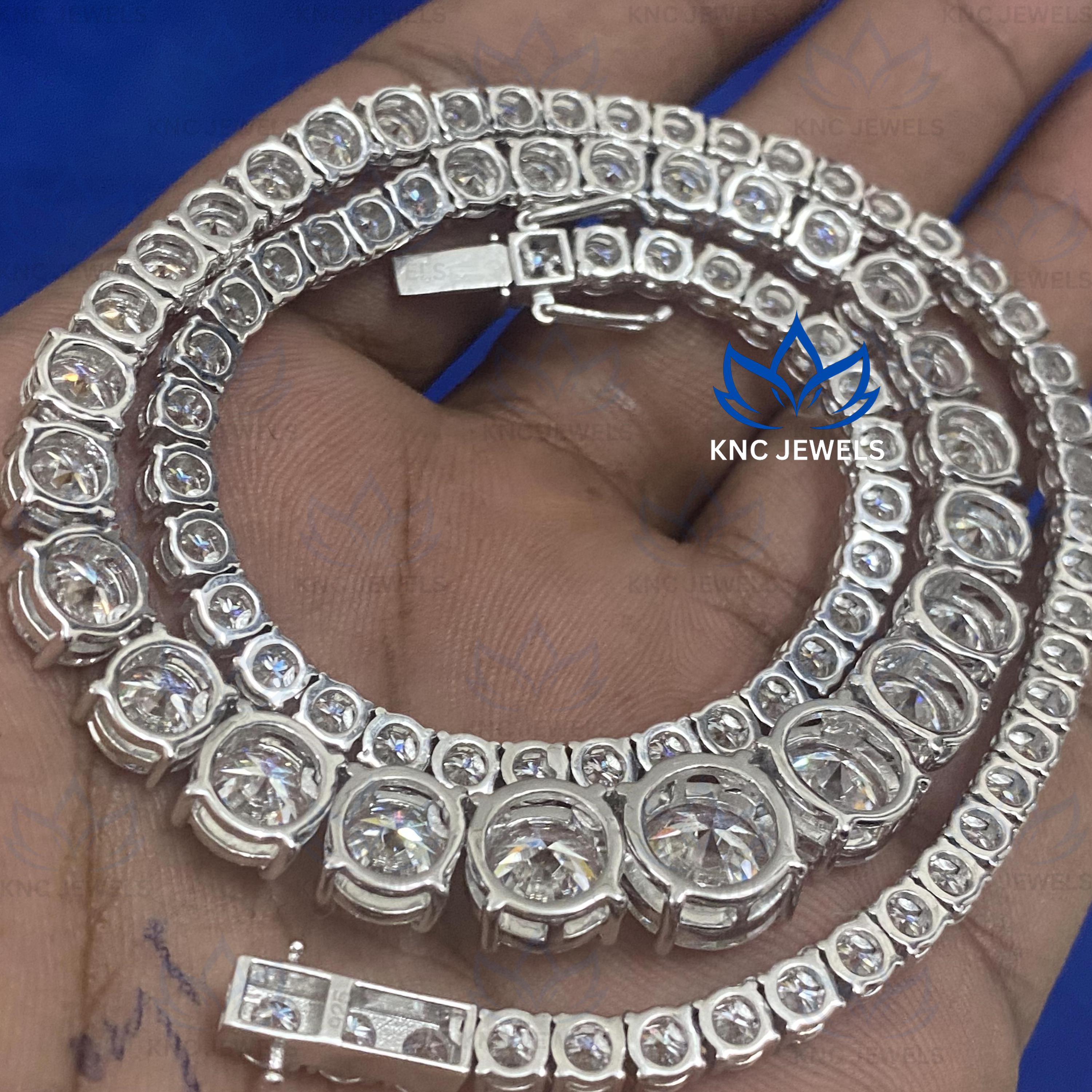 40ctw Certified Moissanite Tennis Necklace: 925 Sterling Silver Chain