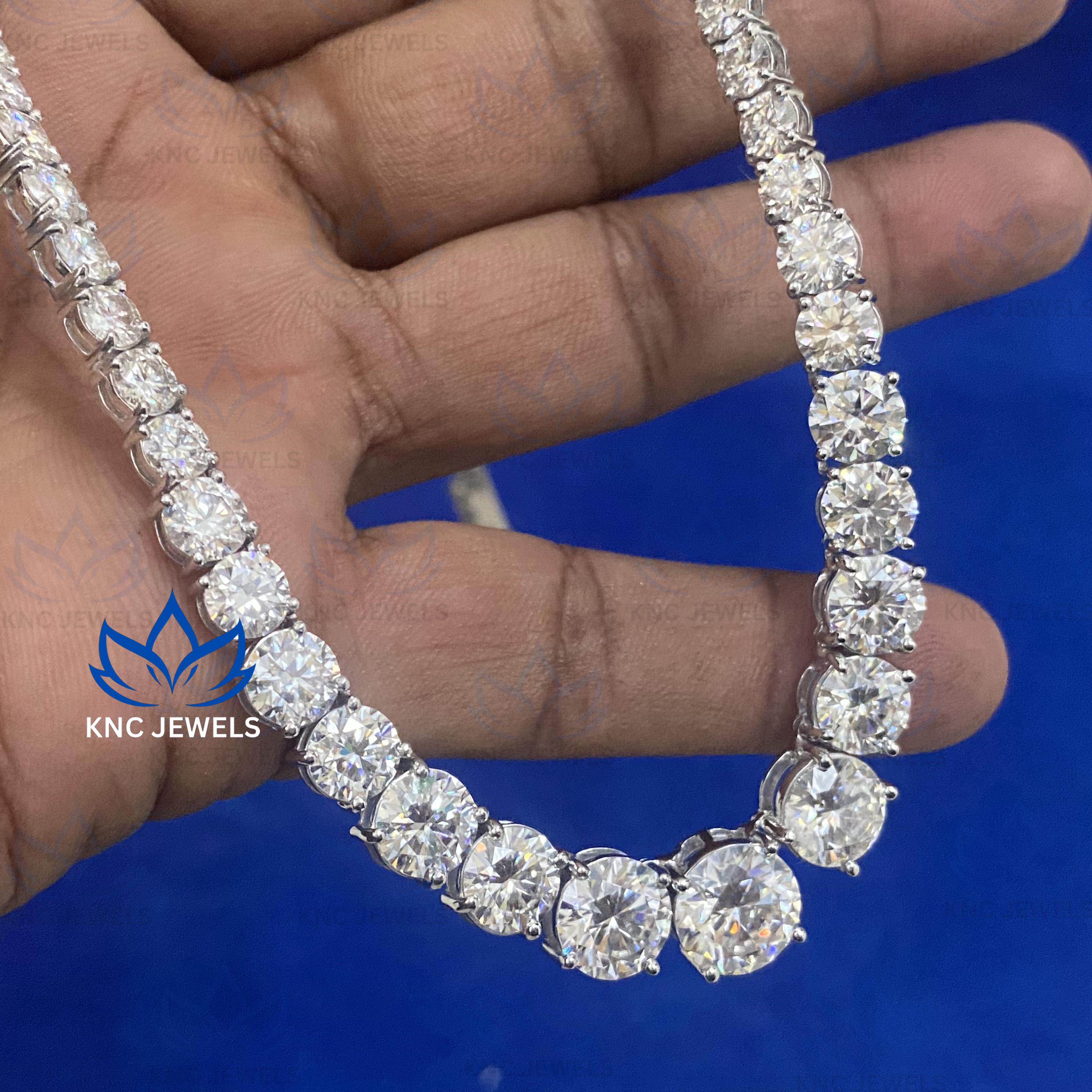 40ctw Certified Moissanite Tennis Necklace: 925 Sterling Silver Chain