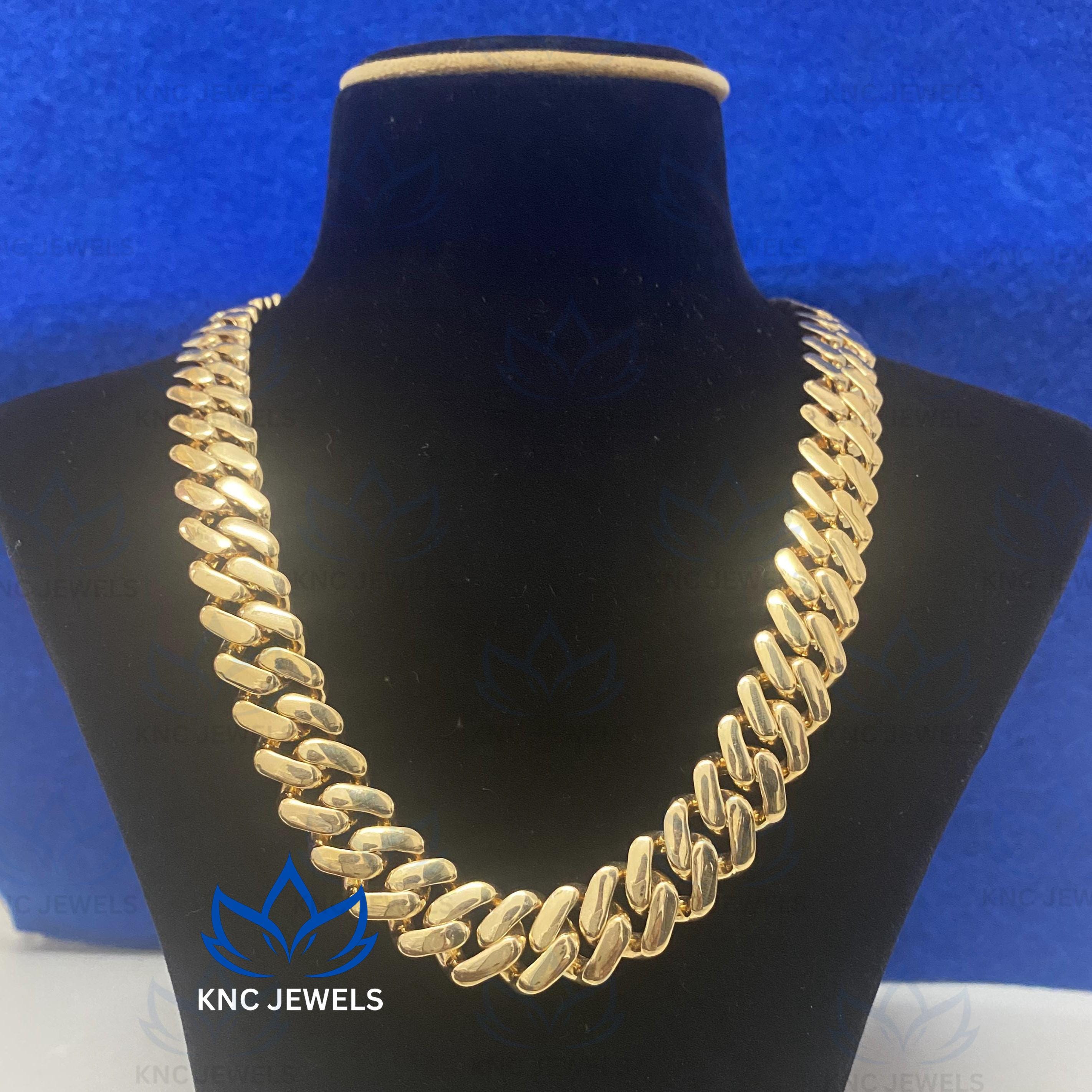 15MM Wide Cuban Link Chain Necklace: Solid 925 Sterling Silver Yellow Rhodium