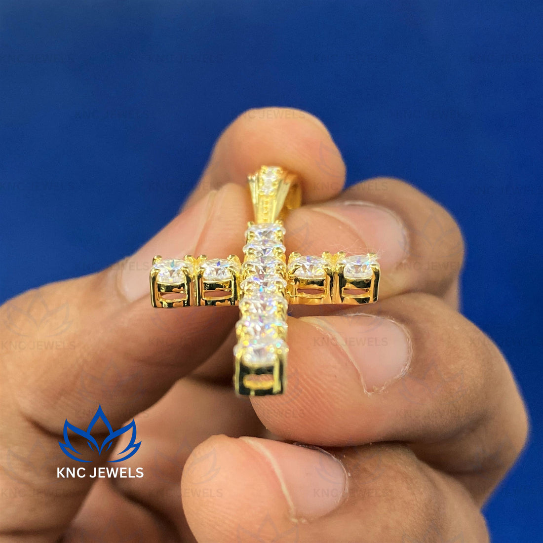 Moissanite Cross Pendant: 14K Yellow Gold Religious Charm