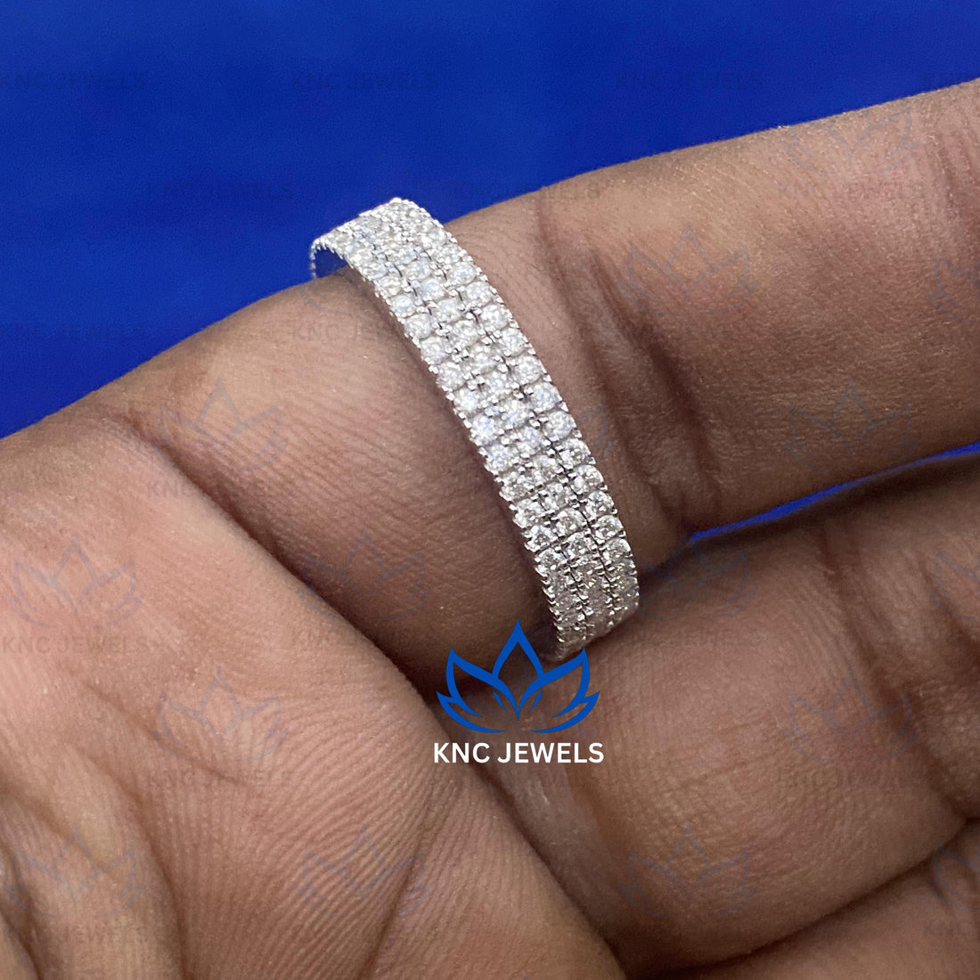 14K White Gold Moissanite Eternity Wedding Band Three Row Wedding Ring
