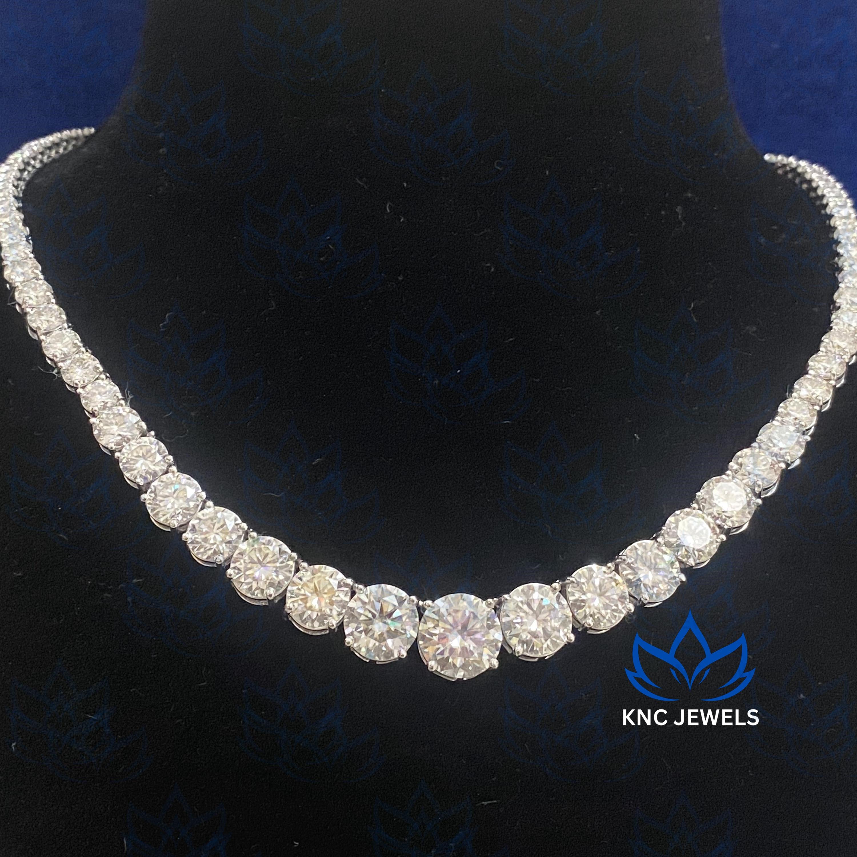 Sterling Silver 40ctw Moissanite Graduated Tennis Necklace