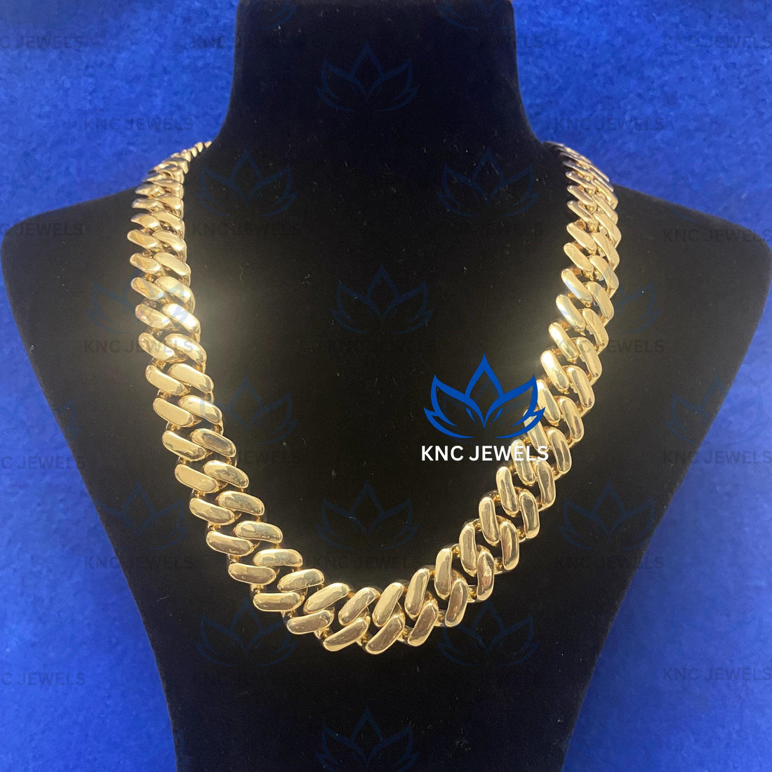 15MM Wide Cuban Link Chain Necklace: Solid 925 Sterling Silver Yellow Rhodium