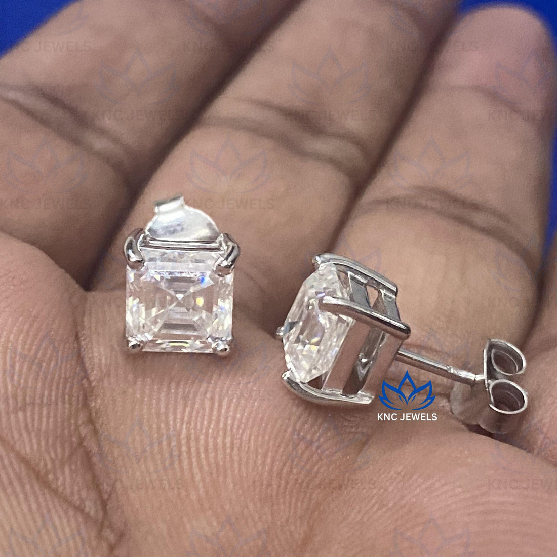 2.5 CTW Asscher Cut Moissanite Stud Earrings, White Gold