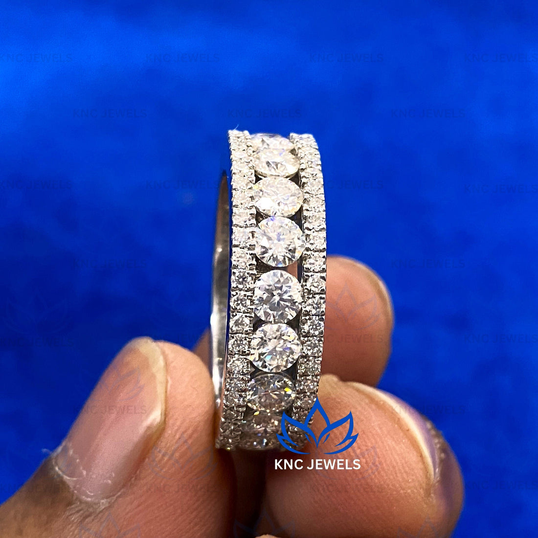 Moissanite Full Eternity Wedding Band 14K White Gold Ring Round Cut VVS1 Stackable Bridal Anniversary Ring Custom Size Gift For Her