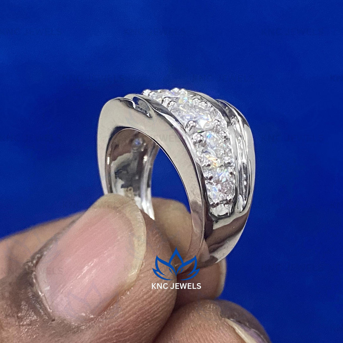Mens Moissanite Eternity Band, Round Cut VVS1 D Color, 14K Gold Wedding Ring, Anniversary Gift for Him, Art Deco Cluster Band, Made to Order