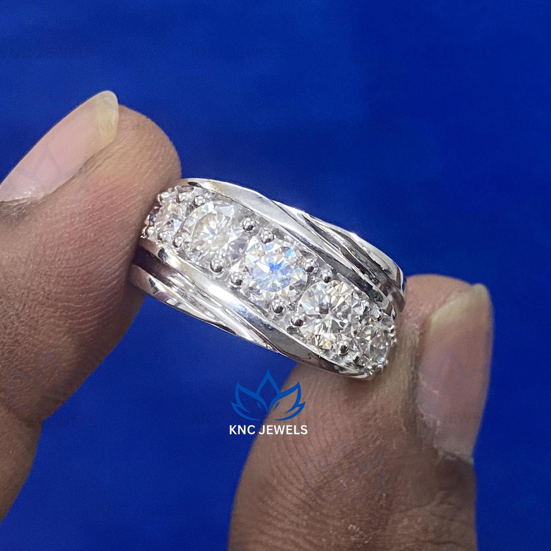 Lab Grown Diamond Mens Wedding Band, Sterling Silver Eternity Ring