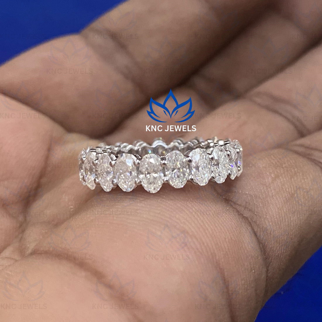 14K Gold Lab Grown Moissanite Diamond Eternity Band: Oval Cut Wedding Ring