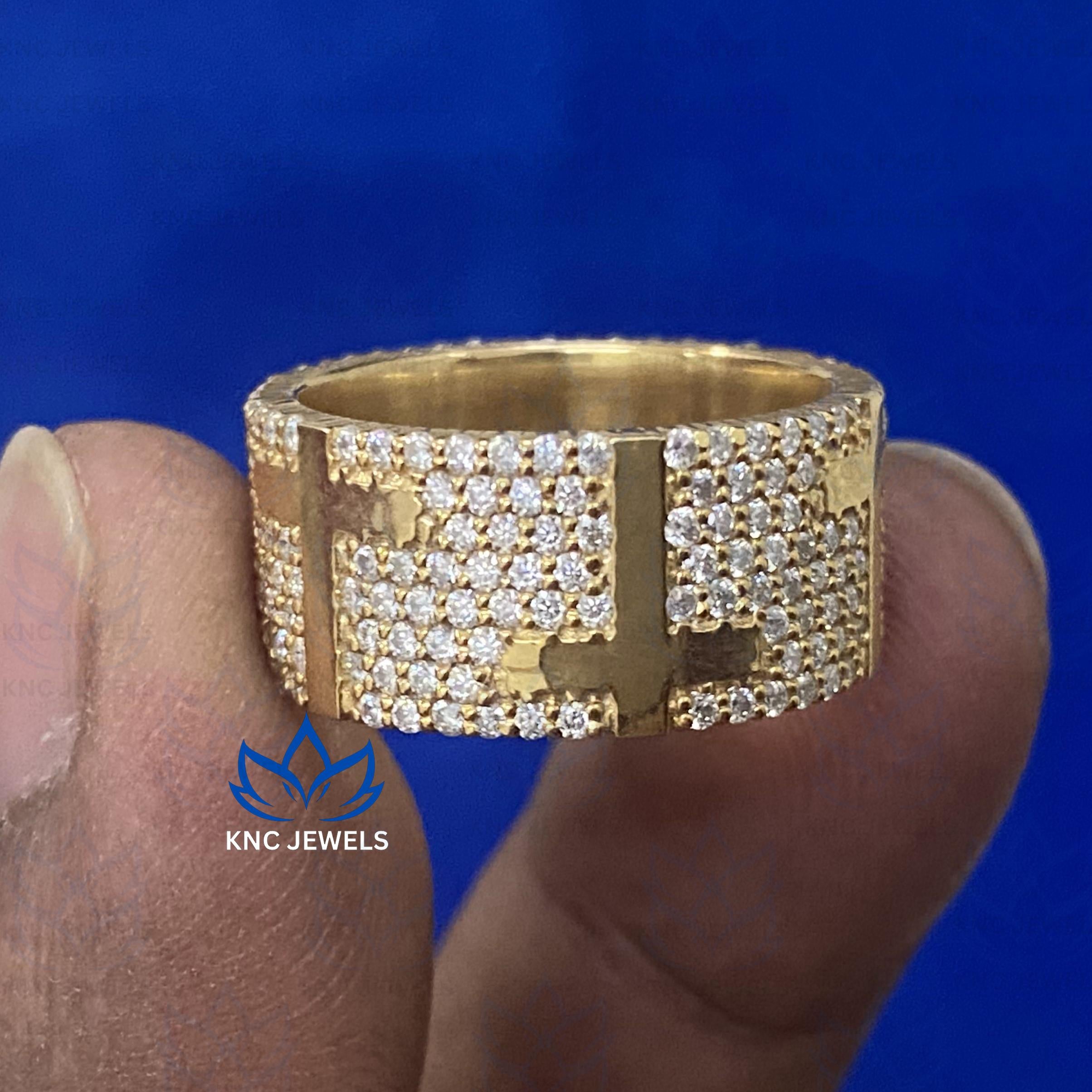 Moissanite Cross Ring Mens Hip Hop Iced Out Eternity Band Sterling Silver CZ Diamond Wedding Ring Rapper Jewelry Gift