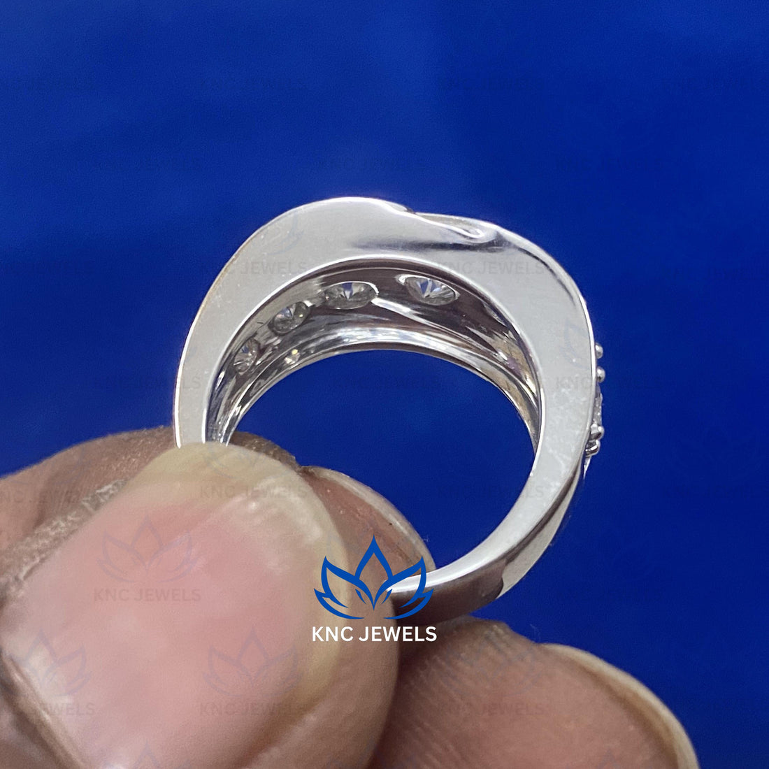 Lab Grown Diamond Mens Wedding Band, Sterling Silver Eternity Ring
