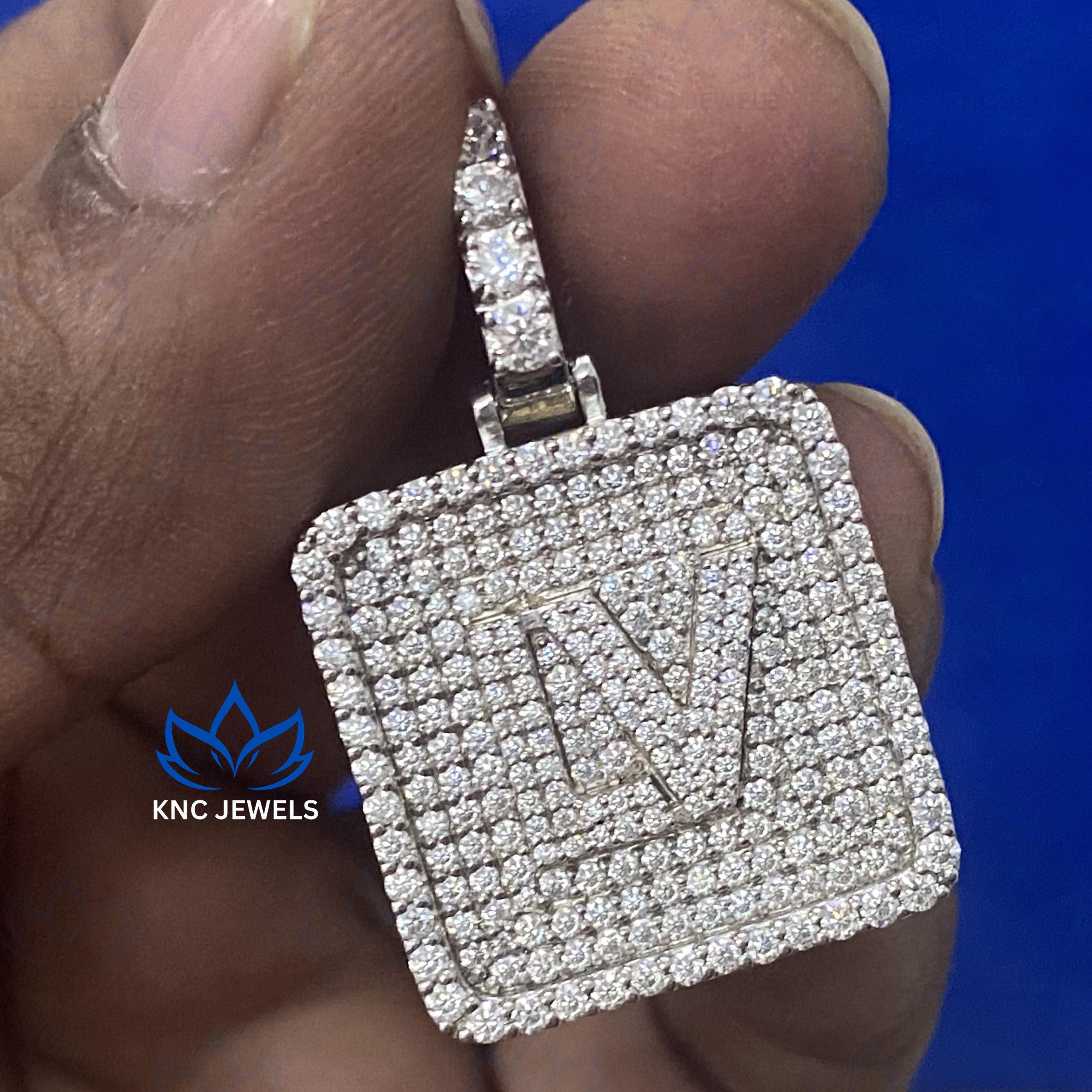 Lab Grown Diamond Initial Pendant: Iced Out Sterling Silver Hip Hop Jewelry