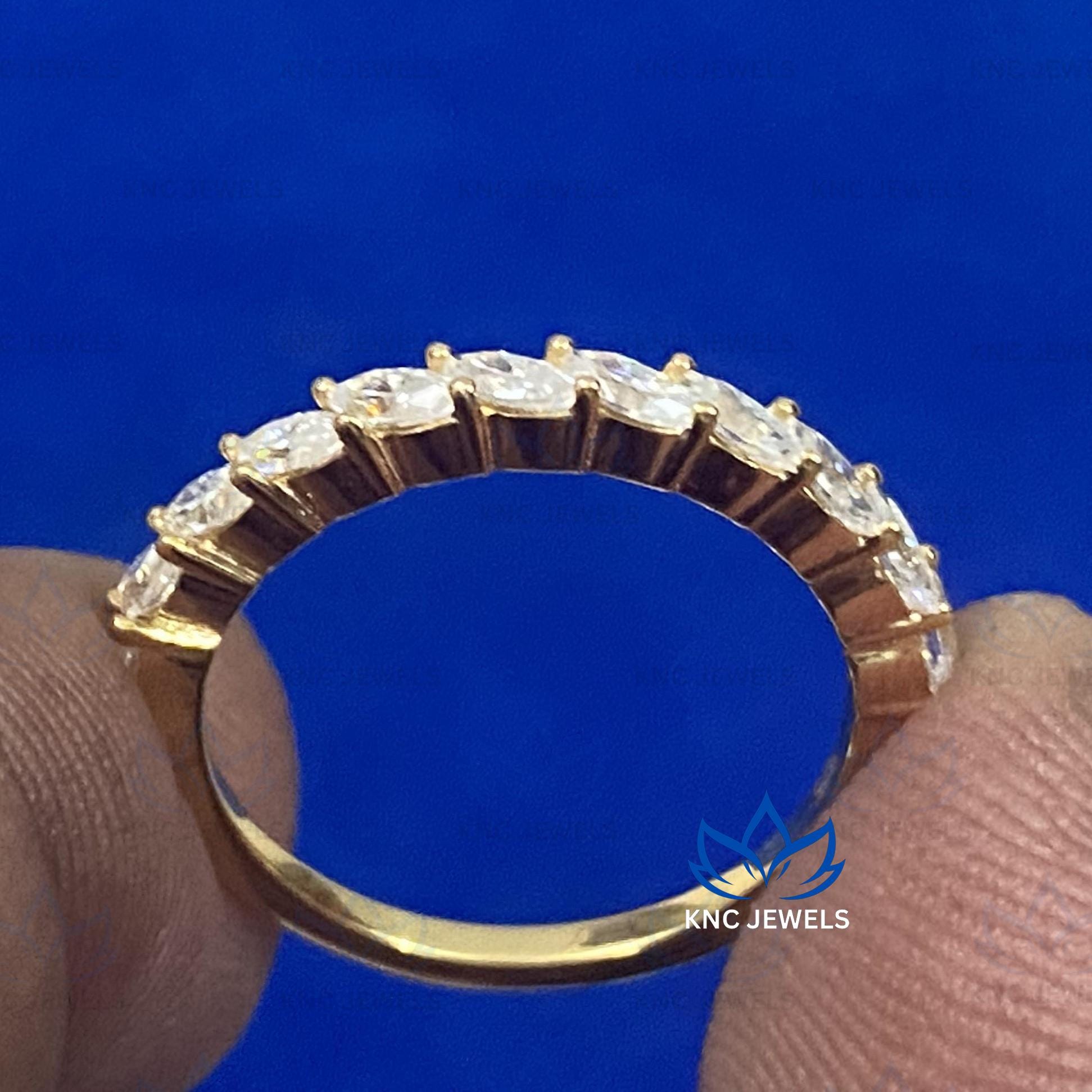 Lab Grown Diamond Eternity Ring: Marquise Cut, 14K Yellow Gold Anniversary Band