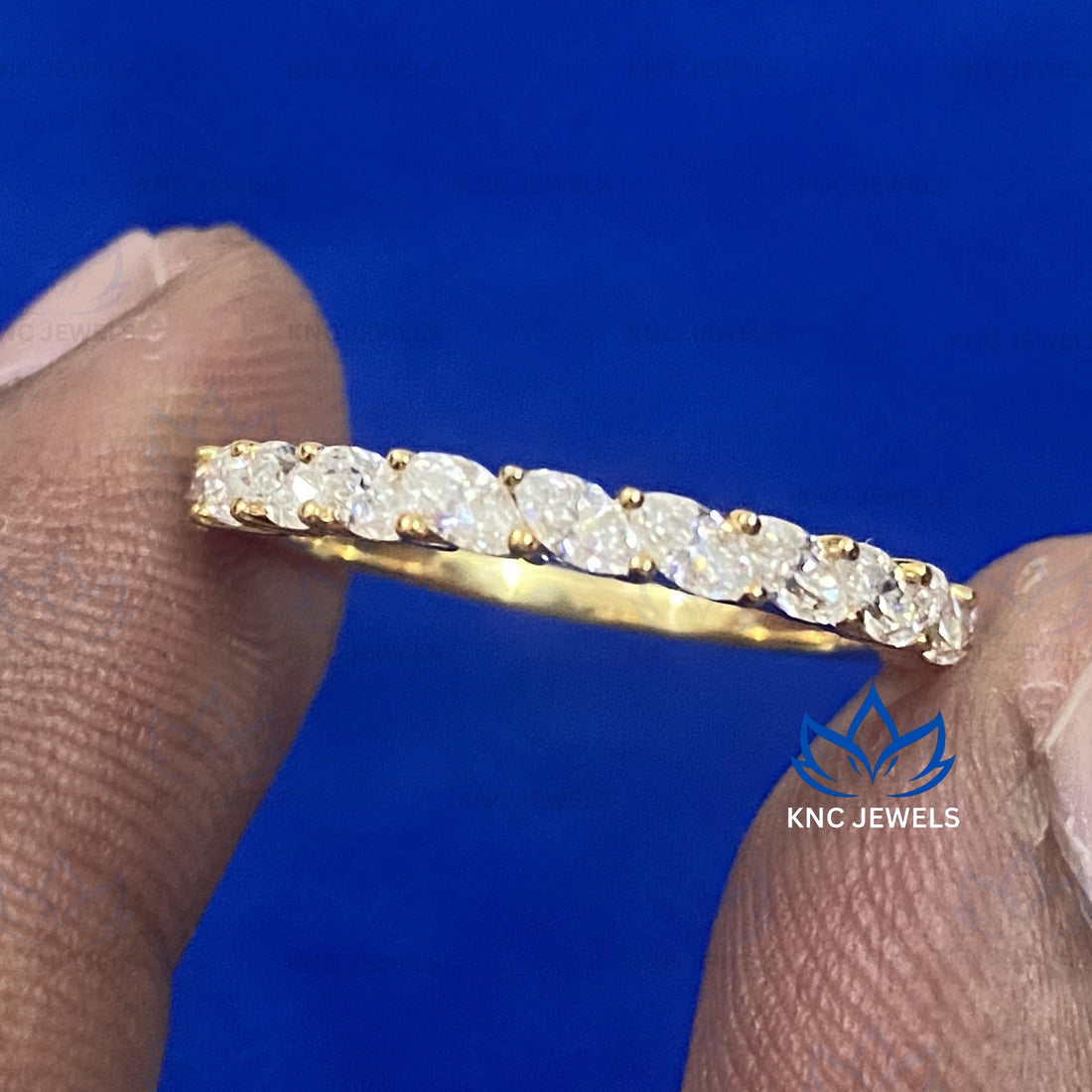 Lab Grown Diamond Eternity Ring: Marquise Cut, 14K Yellow Gold Anniversary Band