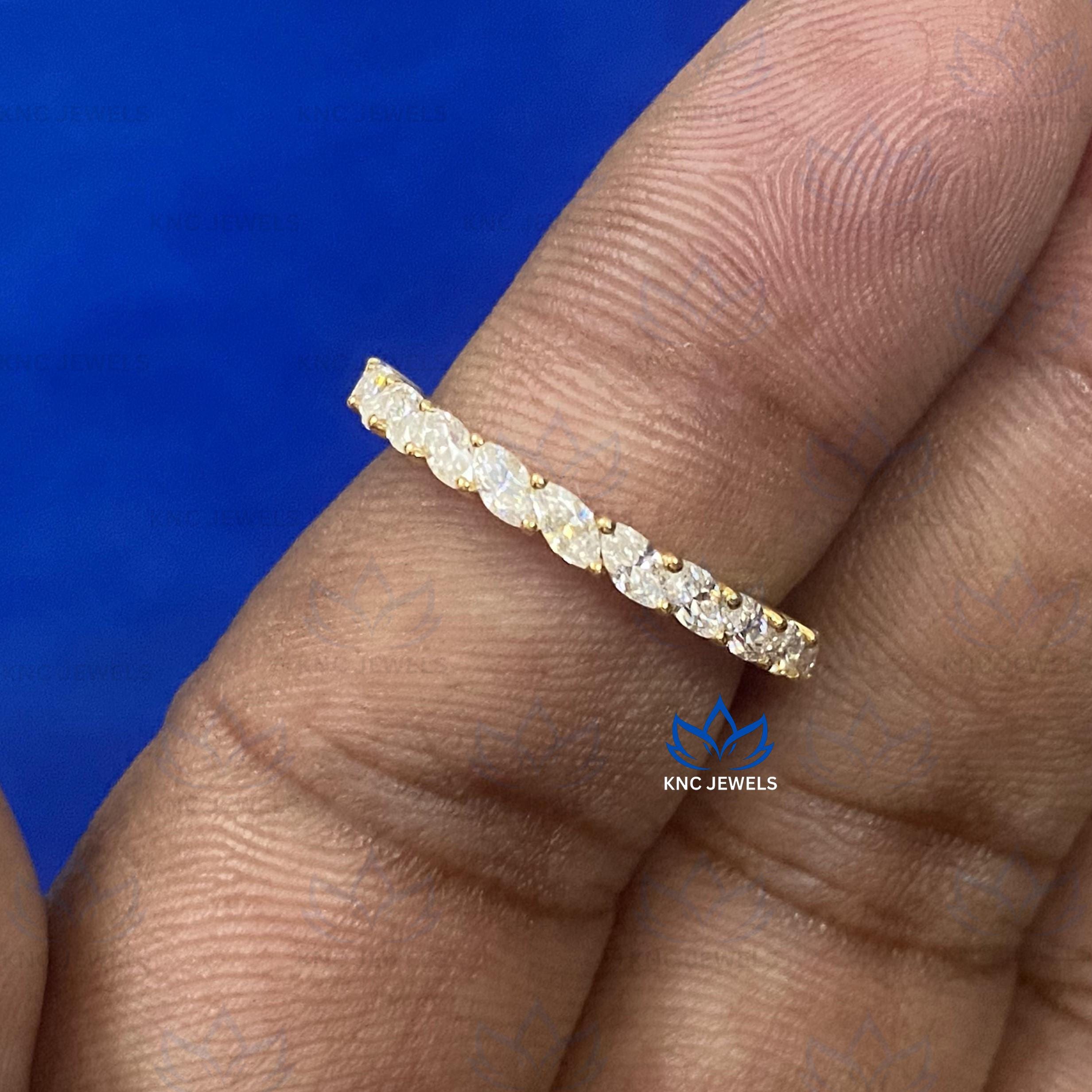 Lab Grown Diamond Eternity Ring: Marquise Cut, 14K Yellow Gold Anniversary Band
