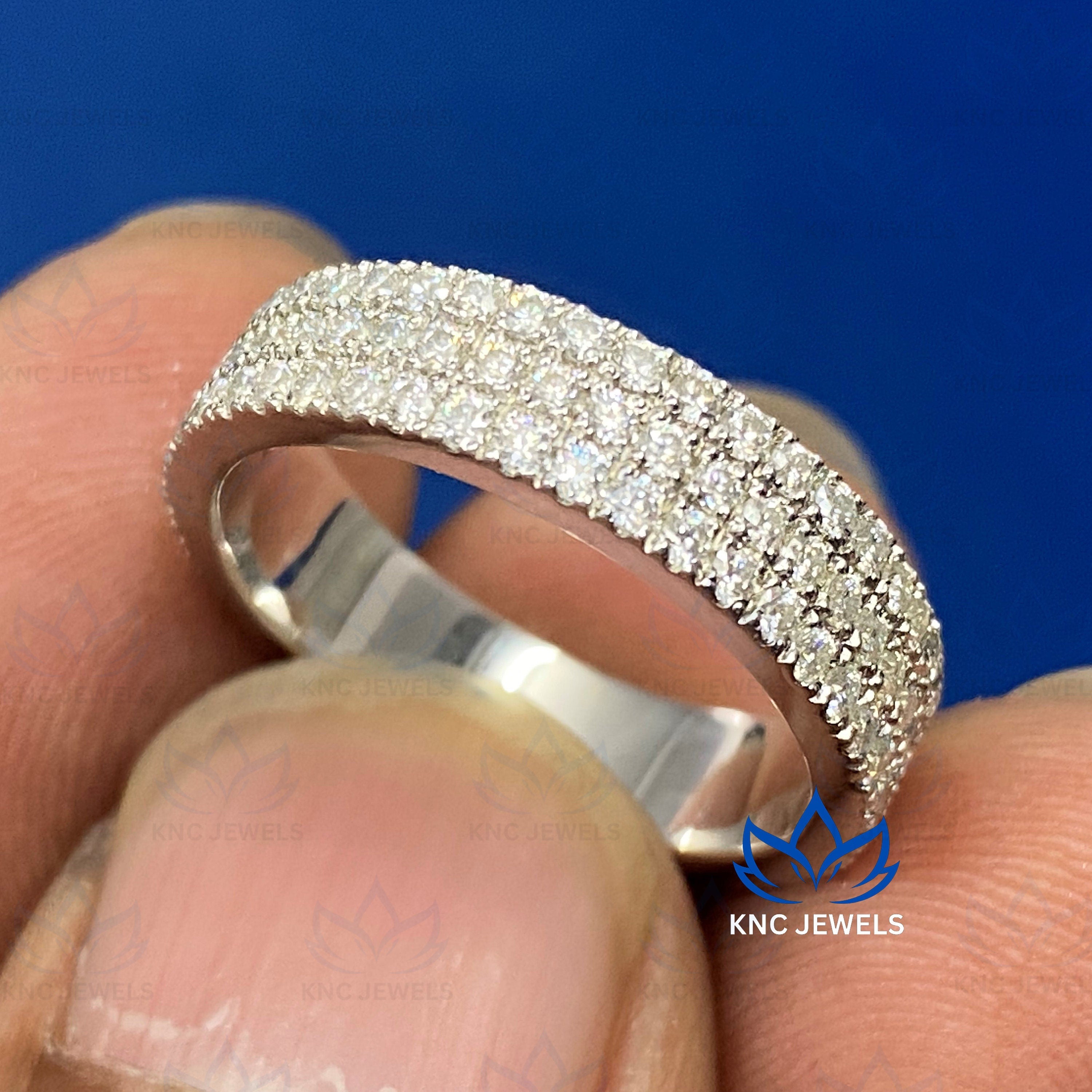 Lab Grown Diamond Eternity Band: 14K White Gold Three Row Pave