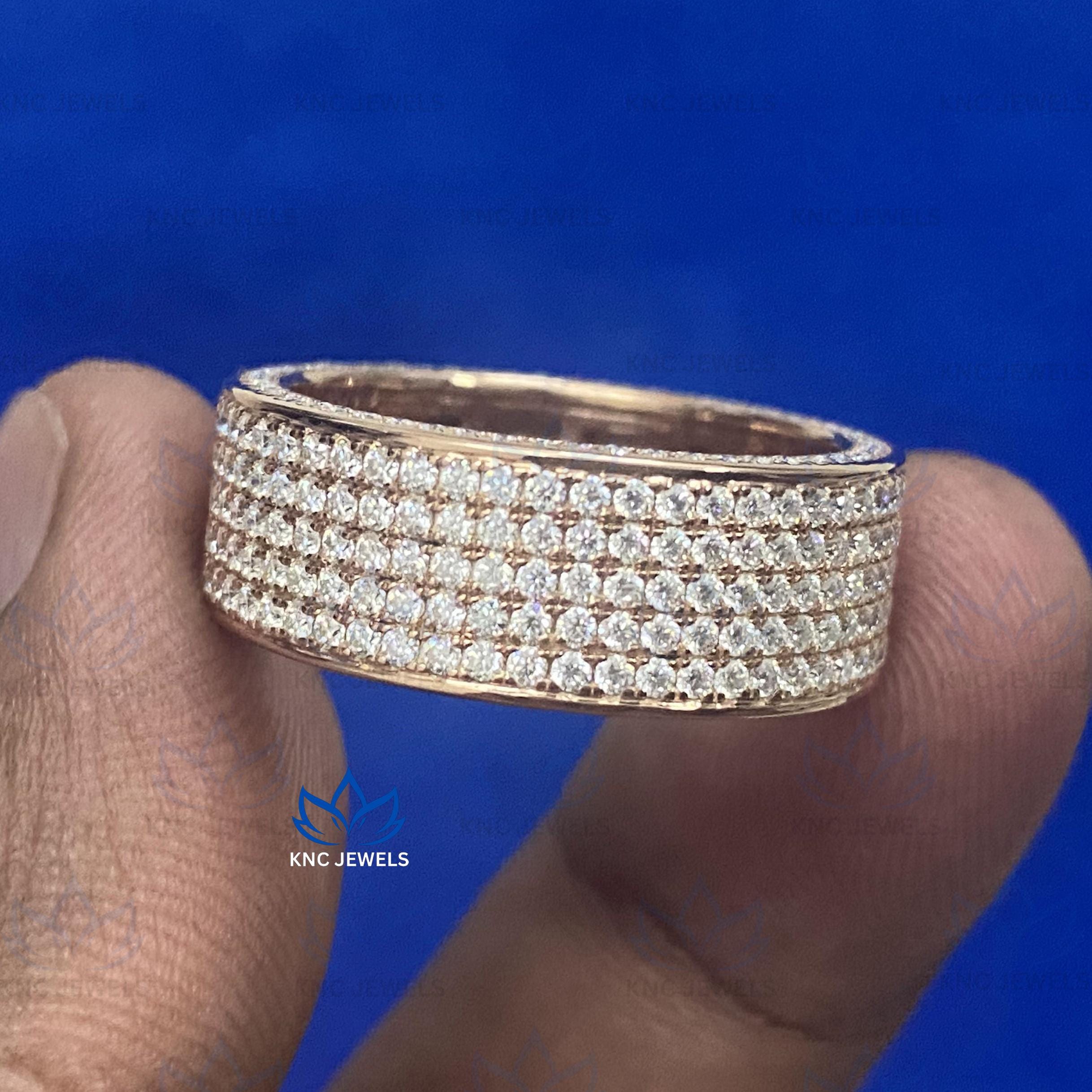 Moissanite Mens Wedding Band 14K Rose Gold Eternity Ring Band for Men Anniversary Ring Husband Gift