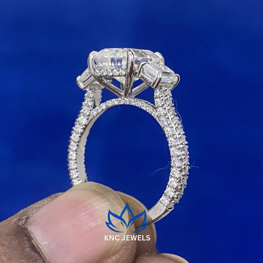 Emerald Cut Moissanite Three Stone Ring Engagement Ring VVS1 D Color Sterling Silver Bridal Ring Anniversary Gift for Her
