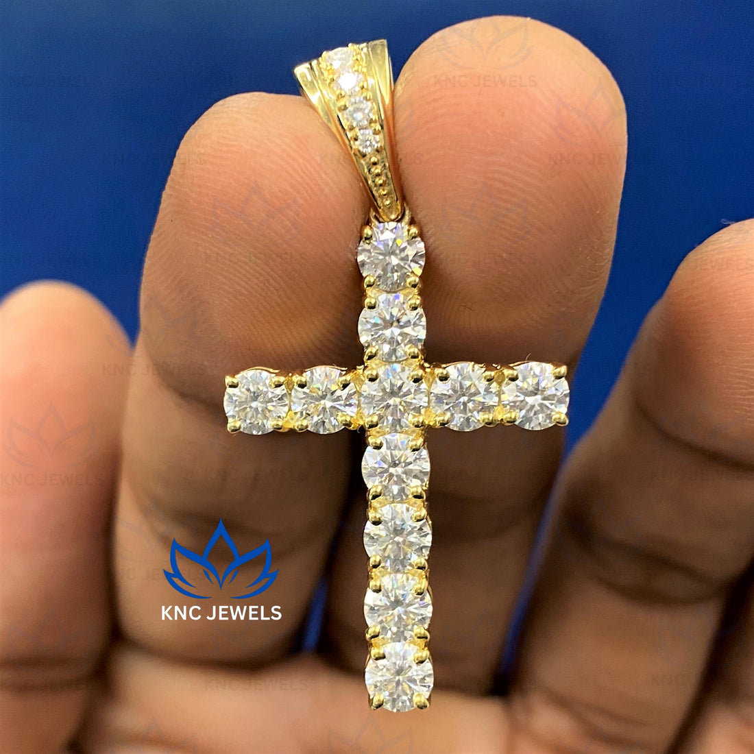 Moissanite Cross Pendant: 14K Yellow Gold Religious Charm