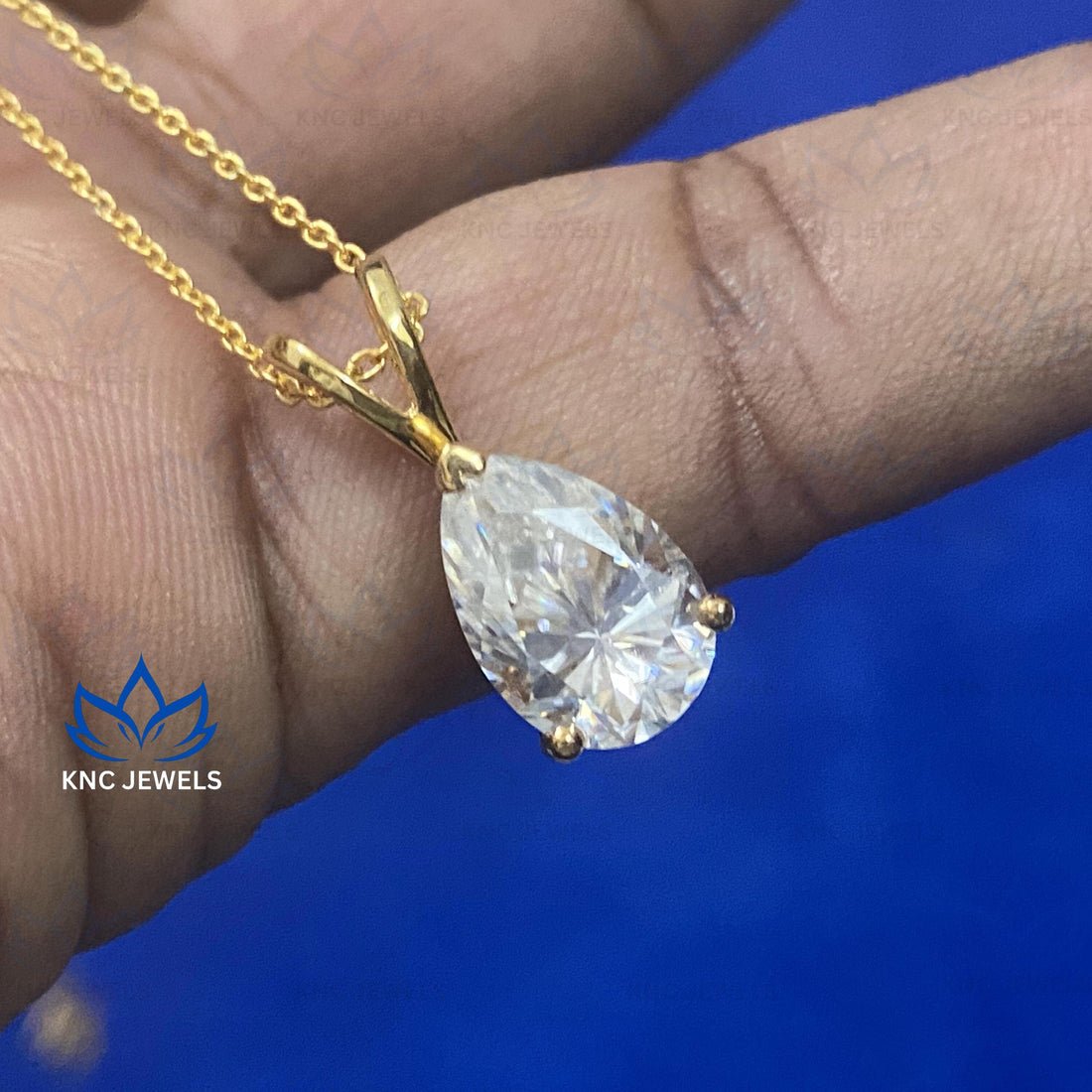 Pear Cut Moissanite Pendant Necklace: 14K Yellow Gold Teardrop Solitaire