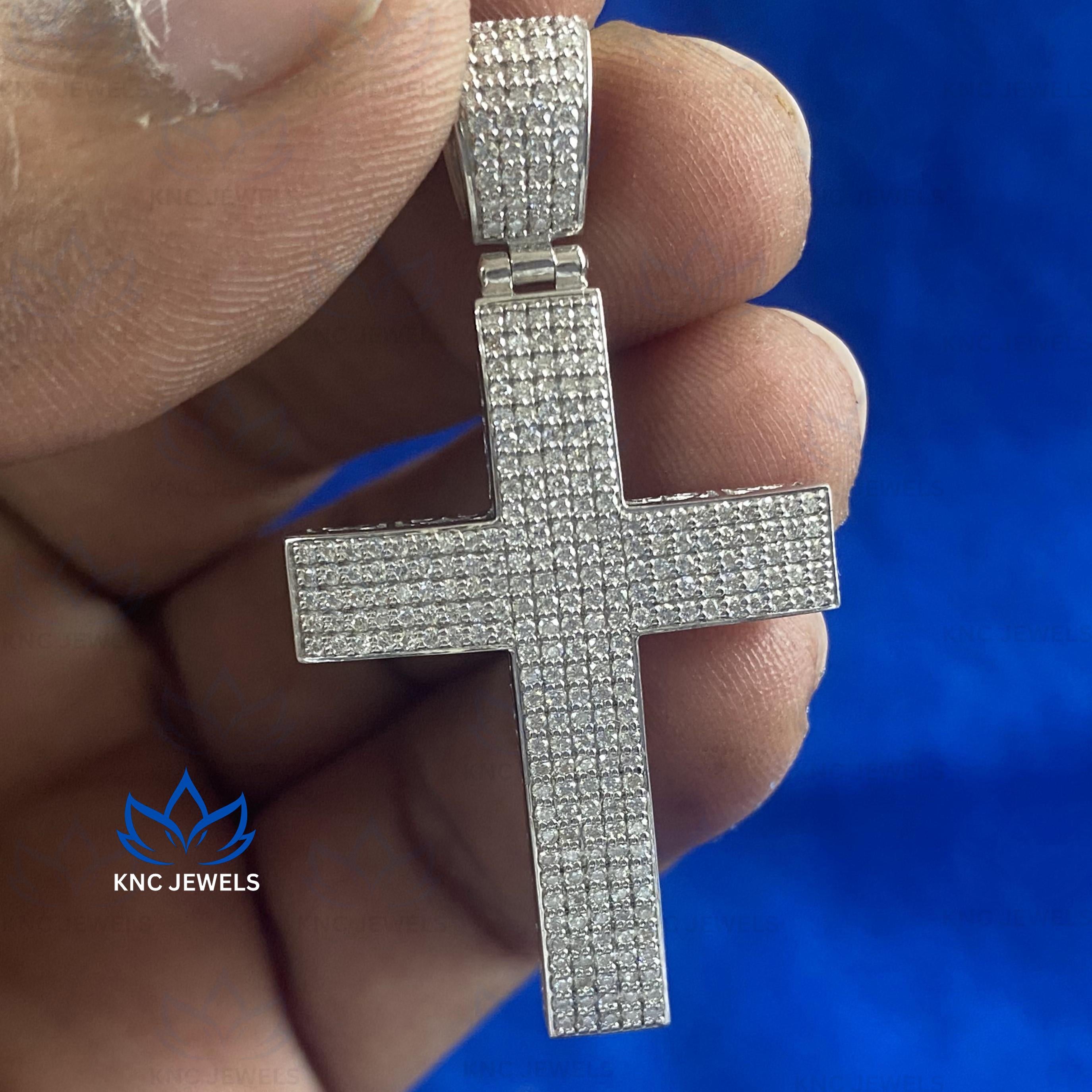 Lab Grown Diamond Cross Pendant: Sterling Silver Hip Hop Jewelry