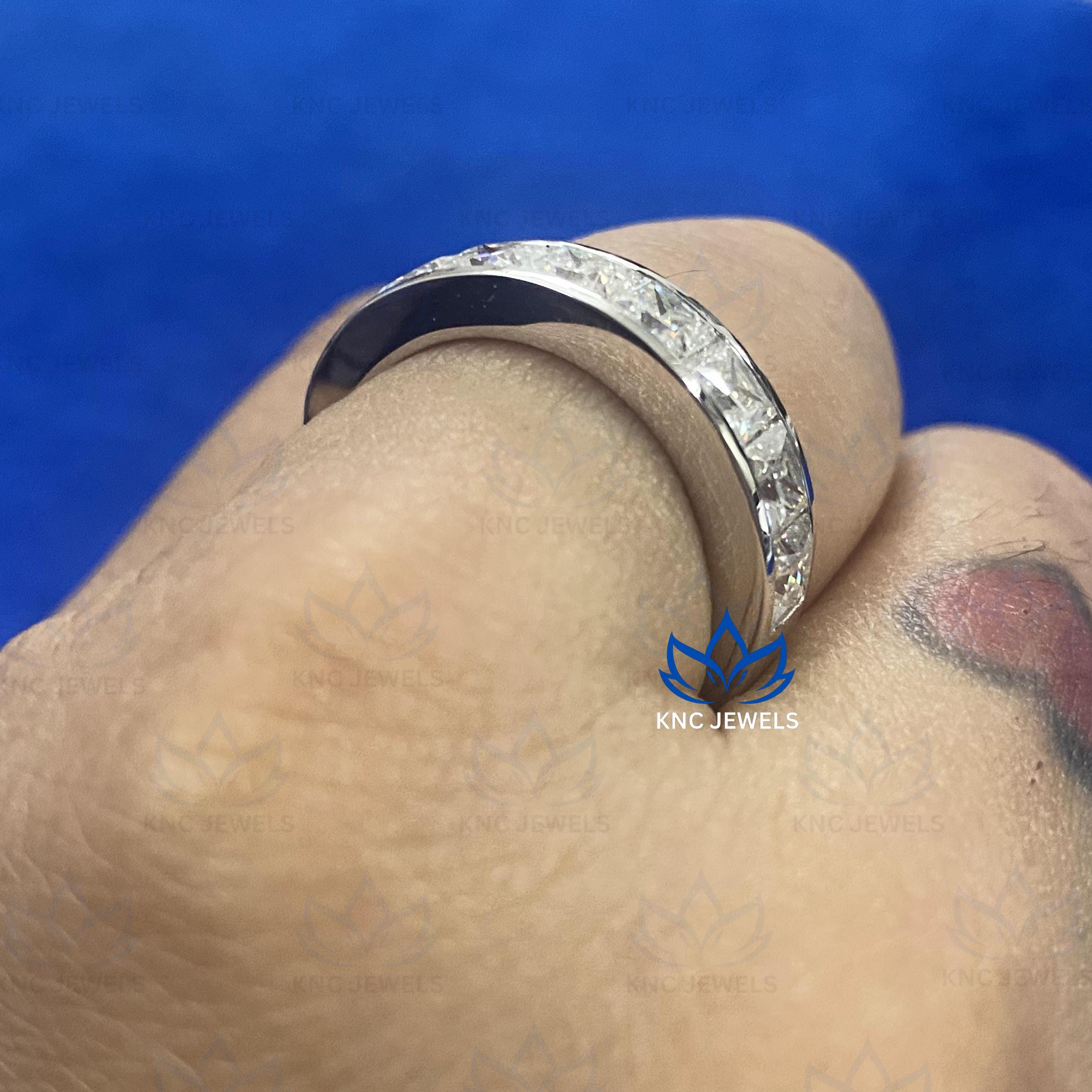 Mens Lab Grown Diamond Wedding Band 2ct Princess Cut Half Eternity Ring White Gold Anniversary Gift for Husband Him