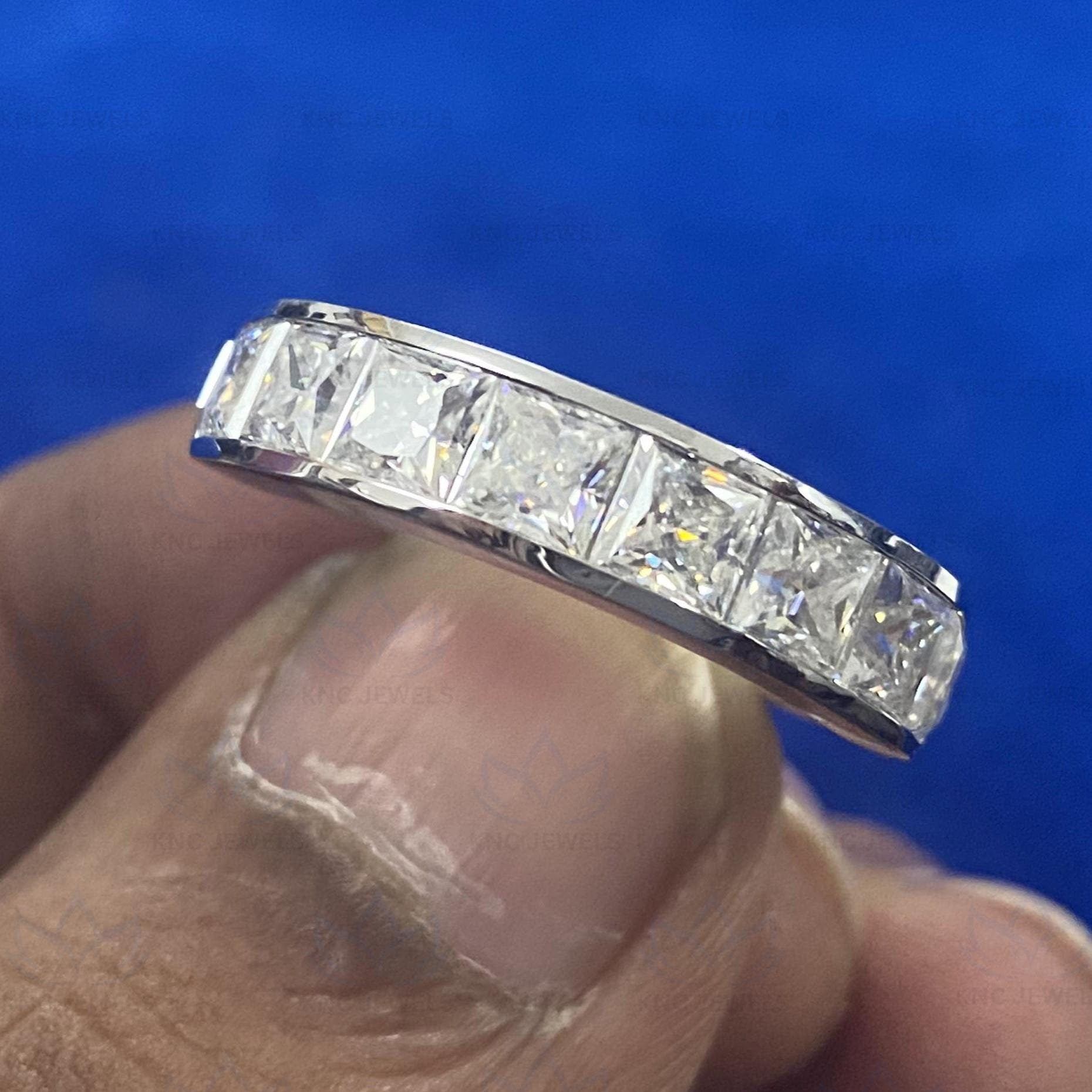 Mens Lab Grown Diamond Wedding Band 2ct Princess Cut Half Eternity Ring White Gold Anniversary Gift for Husband Him