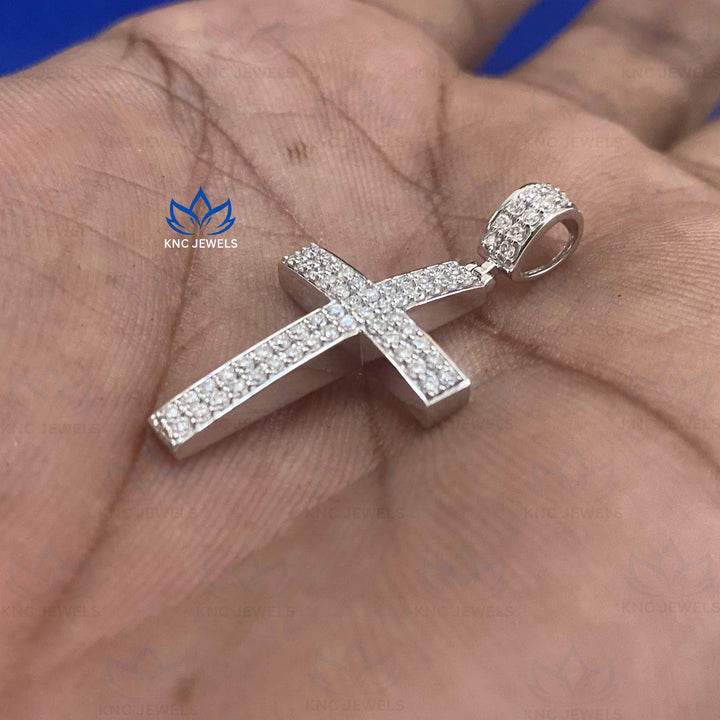 Lab Grown Diamond Cross Pendant: Sterling Silver CVD Necklace