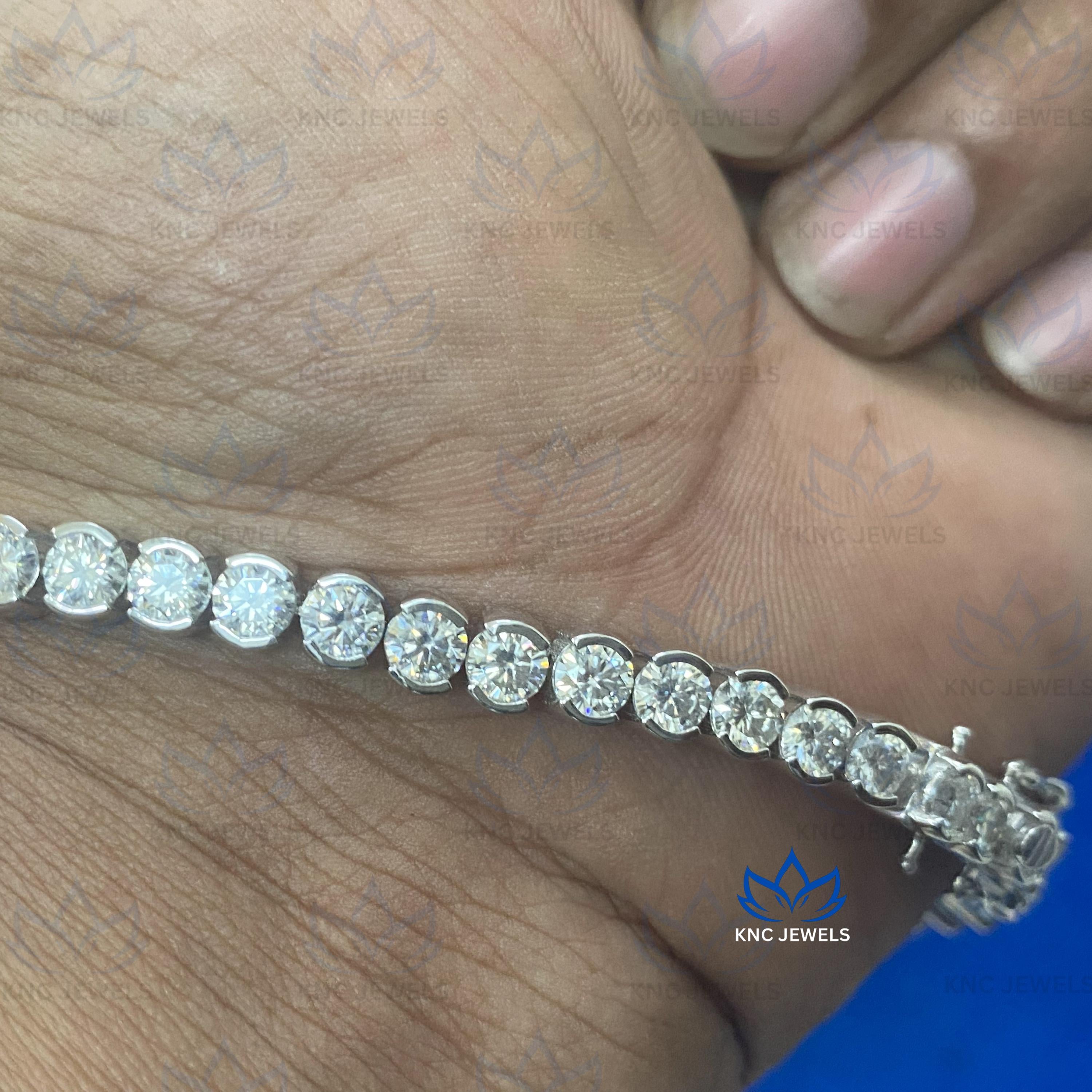 Round Cut Moissanite Tennis Bracelet, Half Bezel Set Diamond Anniversary Gift for Her